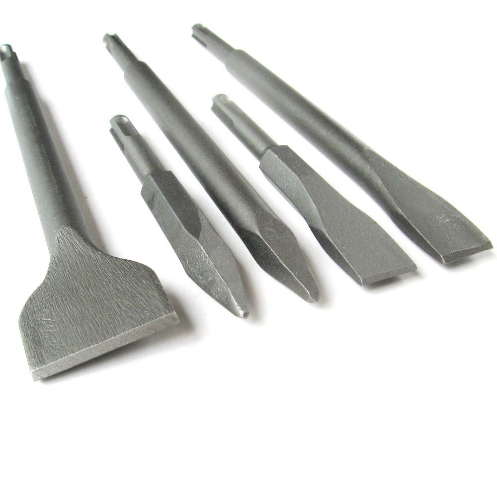 5-Piece Rotary Hammer Drill SDS Plus Bits & Chisel Set for Concrete - Point, Flat & Groove Tools | Ideal for Masonry, Demolition & Construction Projects