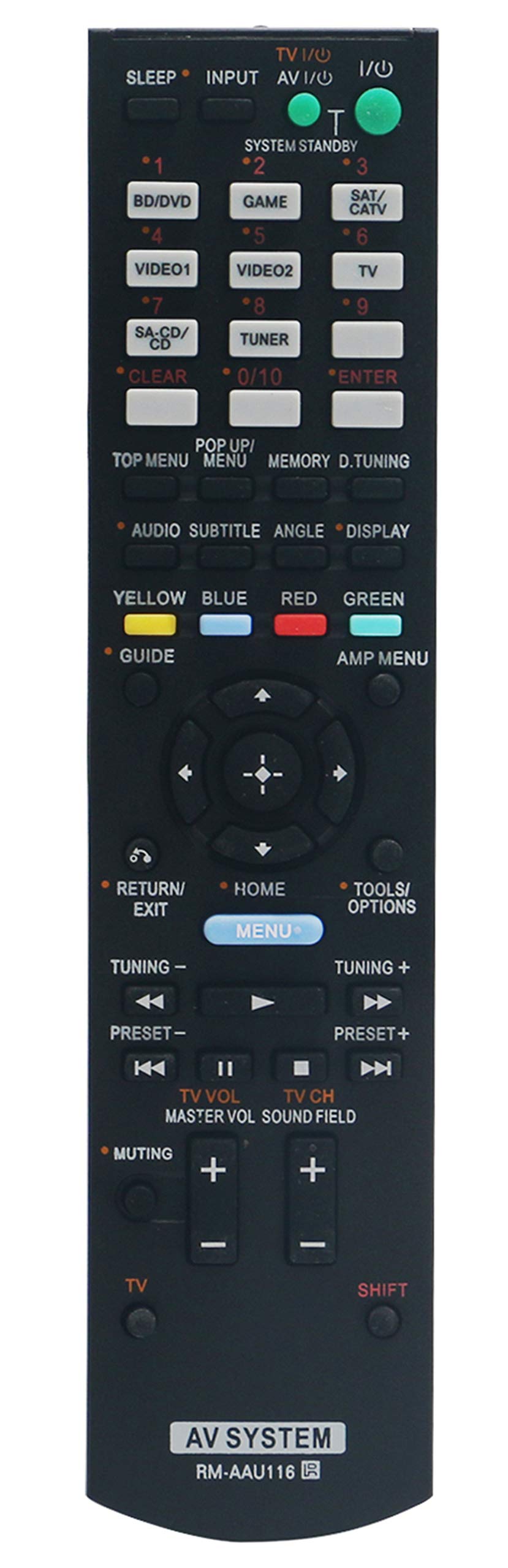 Sony AV System Replacement Remote Control RM-AAU116 Compatible with STR-KS380, STR-KS470, STR-DH520, STR-K3500SW, STR-KM3500, HT-DDW3500, SS-WP3500, SS-CNP3500, SS-MSP3500, SS-SRP3500 - Perfect for Home Theater & Entertainment Systems
