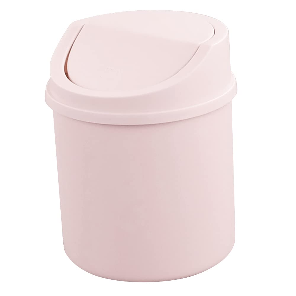 Small Plastic Waste Bin with Swing Lid - Mini Desktop Trash Can for Office, Bedroom & Bathroom | Pink (Perfect for Desk, Nightstand & Vanity Organization)