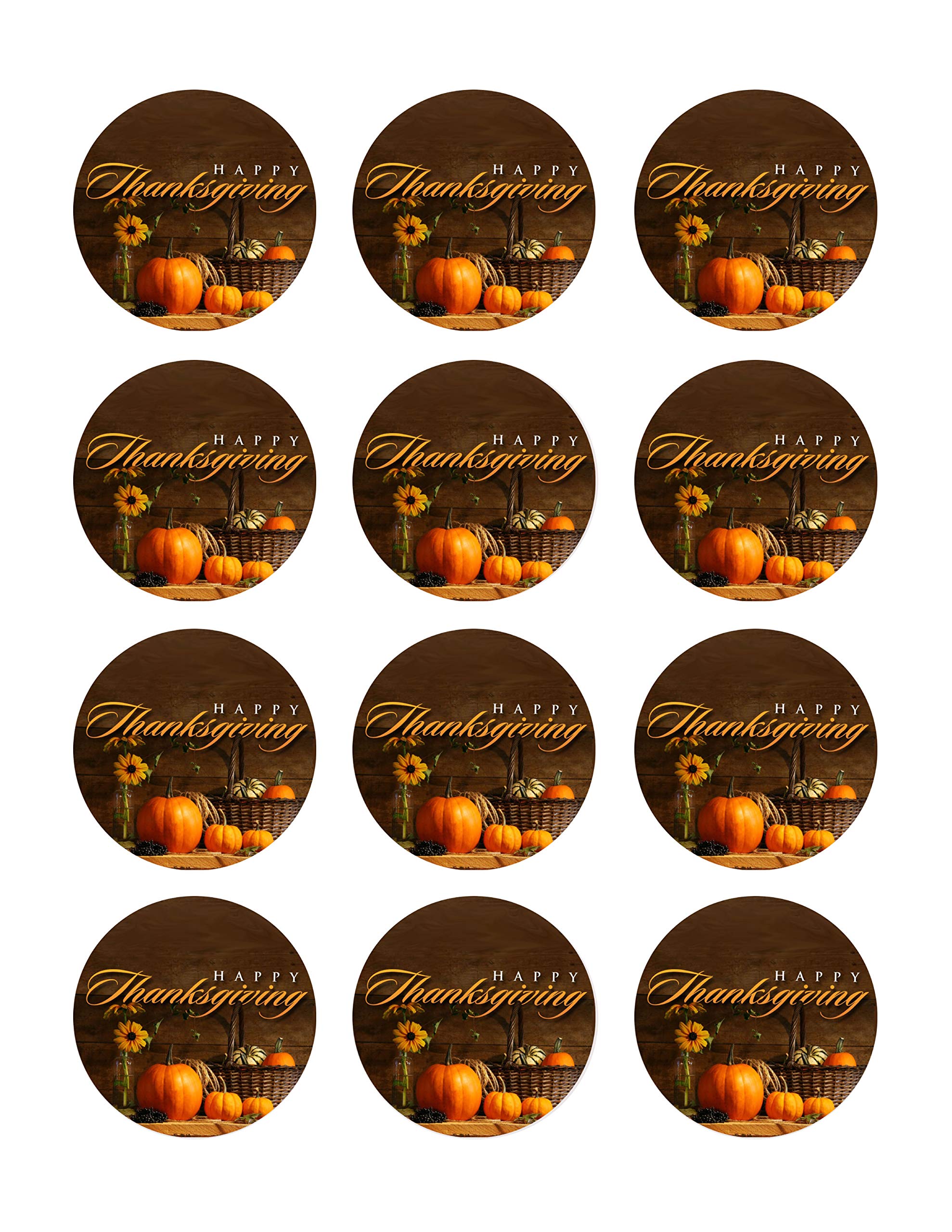 Thanksgiving Edible Cupcake Toppers - 2 Inch Cake Decorations (12 Pieces per Sheet) - Perfect for Holiday Baking, Party Desserts & DIY Cupcake Decorating