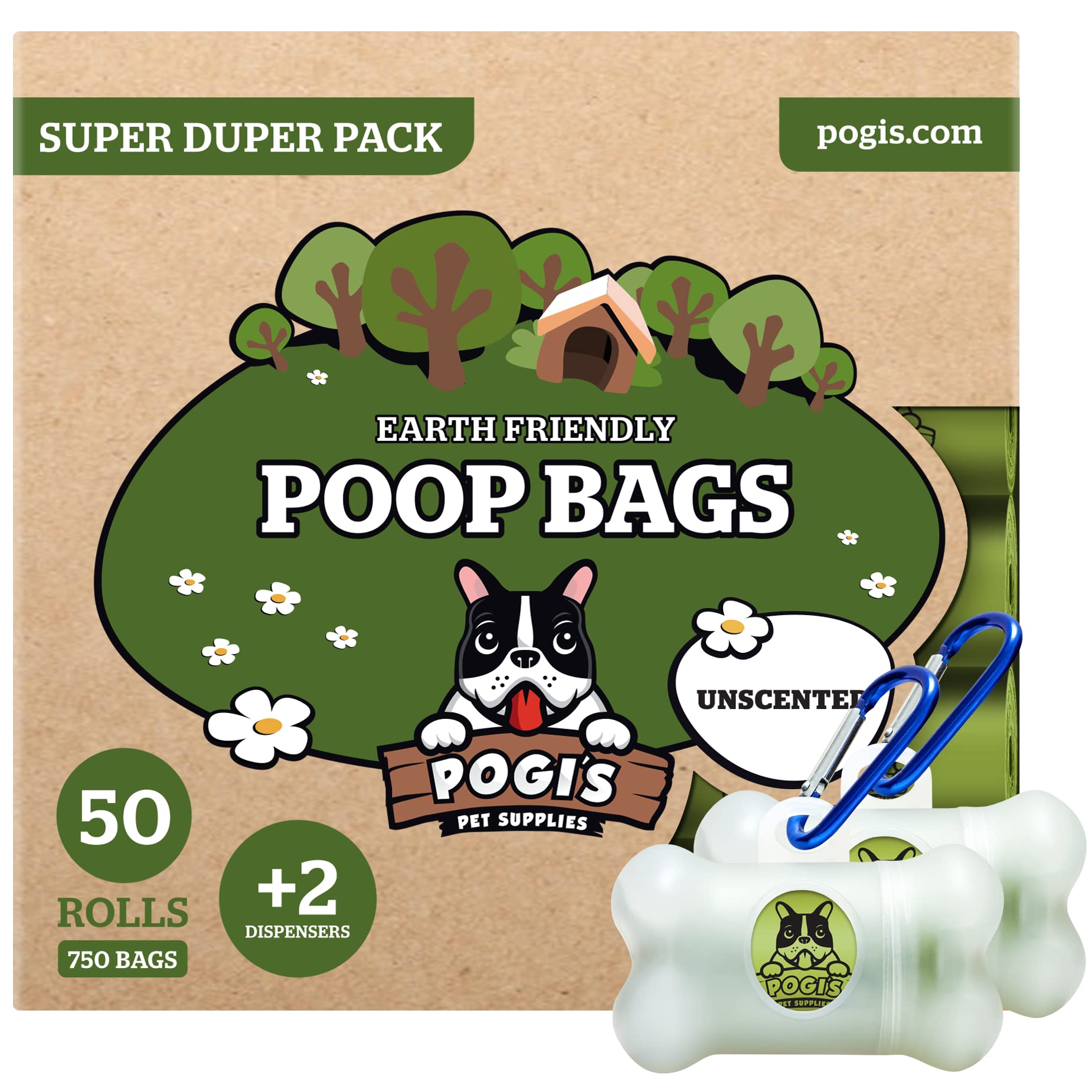 Pogi's Extra Large Dog Poop Bags - 750 Unscented, Leak-Proof Waste Bags (50 Rolls) with 2 Leash Holders - Ultra Thick Pet Waste Disposal for Small, Medium & Large Dogs - Perfect for Walks, Parks & Backyard Cleanup