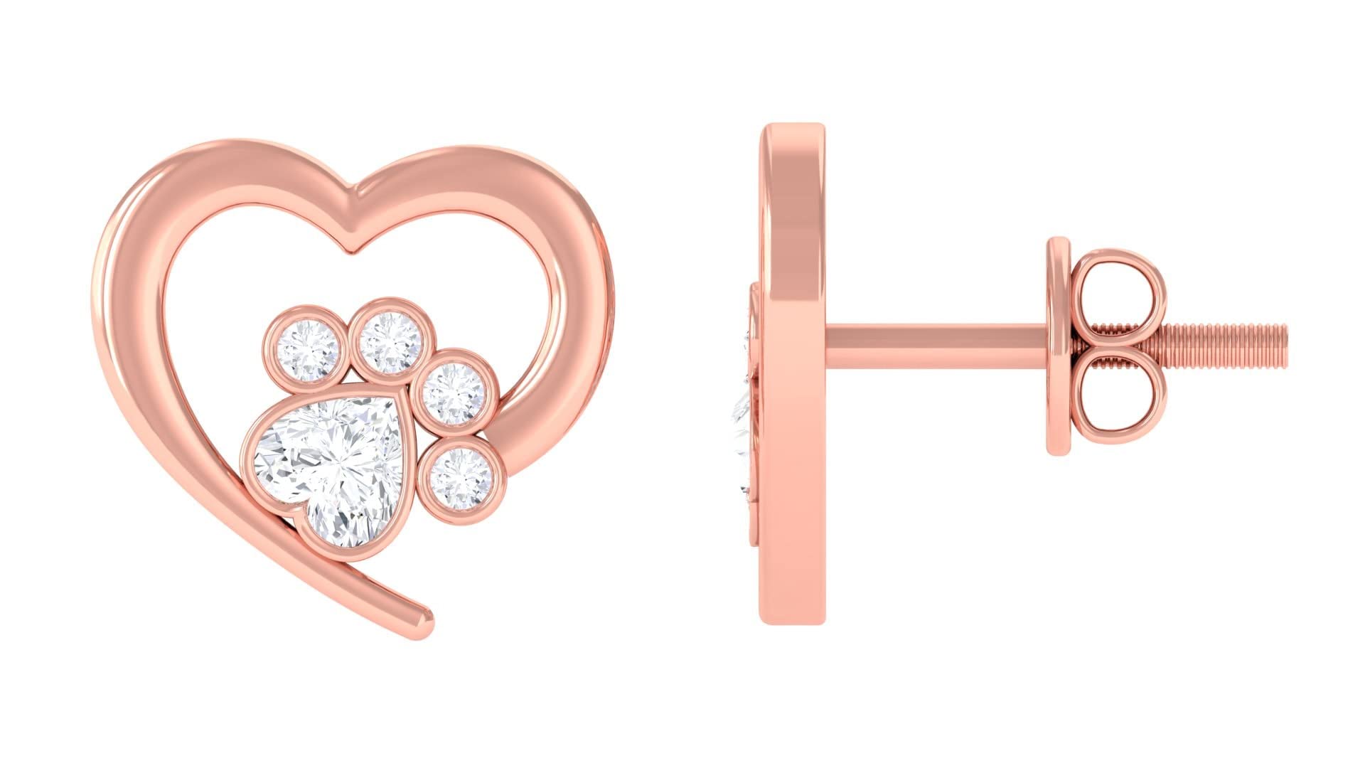 0.25 CT Certified Moissanite Heart Stud Earrings for Women - 14K Solid Gold Bezel Set Earrings - Perfect for Valentine's Day, Anniversary & Romantic Gifts