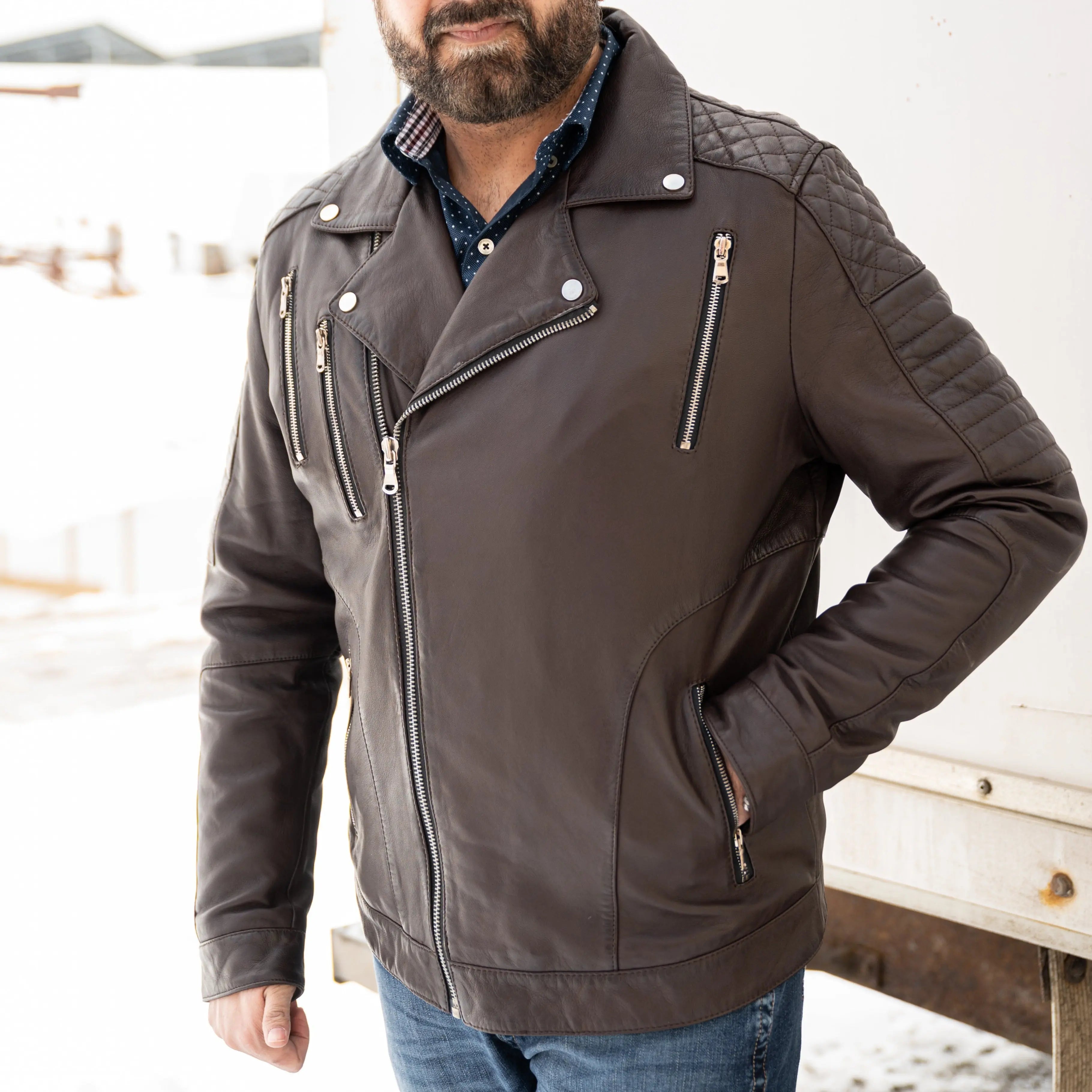BOL Men's Classic Biker Look Zip-Up Leather Jacket - Vintage Motorcycle Style Outerwear for Riding & Casual Wear