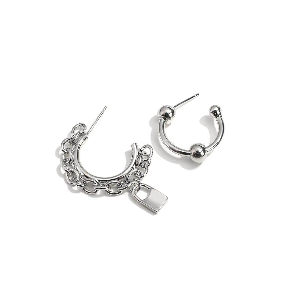 Trendy Asymmetrical Chain Hoop Earrings for Women - Vintage C-Shape Lock Pendant Drop Dangle Earrings Jewelry | Perfect for Parties, Date Nights & Everyday Fashion Accessories