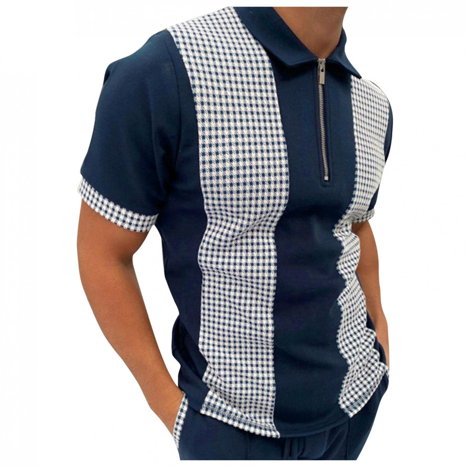 Men's Vintage Striped 1/4 Zip Polo Shirt - Breathable Dry Fit Short Sleeve Casual Top for Golf, Office & Summer Outings