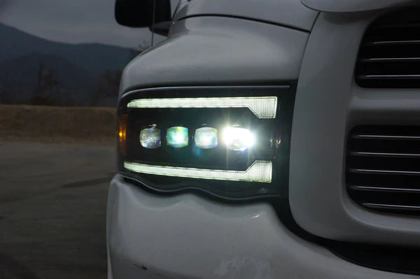 AlphaRex NOVA LED Projector Headlights Chrome for Dodge Ram 1500 (2002-2005) & 2500/3500 (2003-2005) - High Performance Lighting for Off-Road & Night Driving