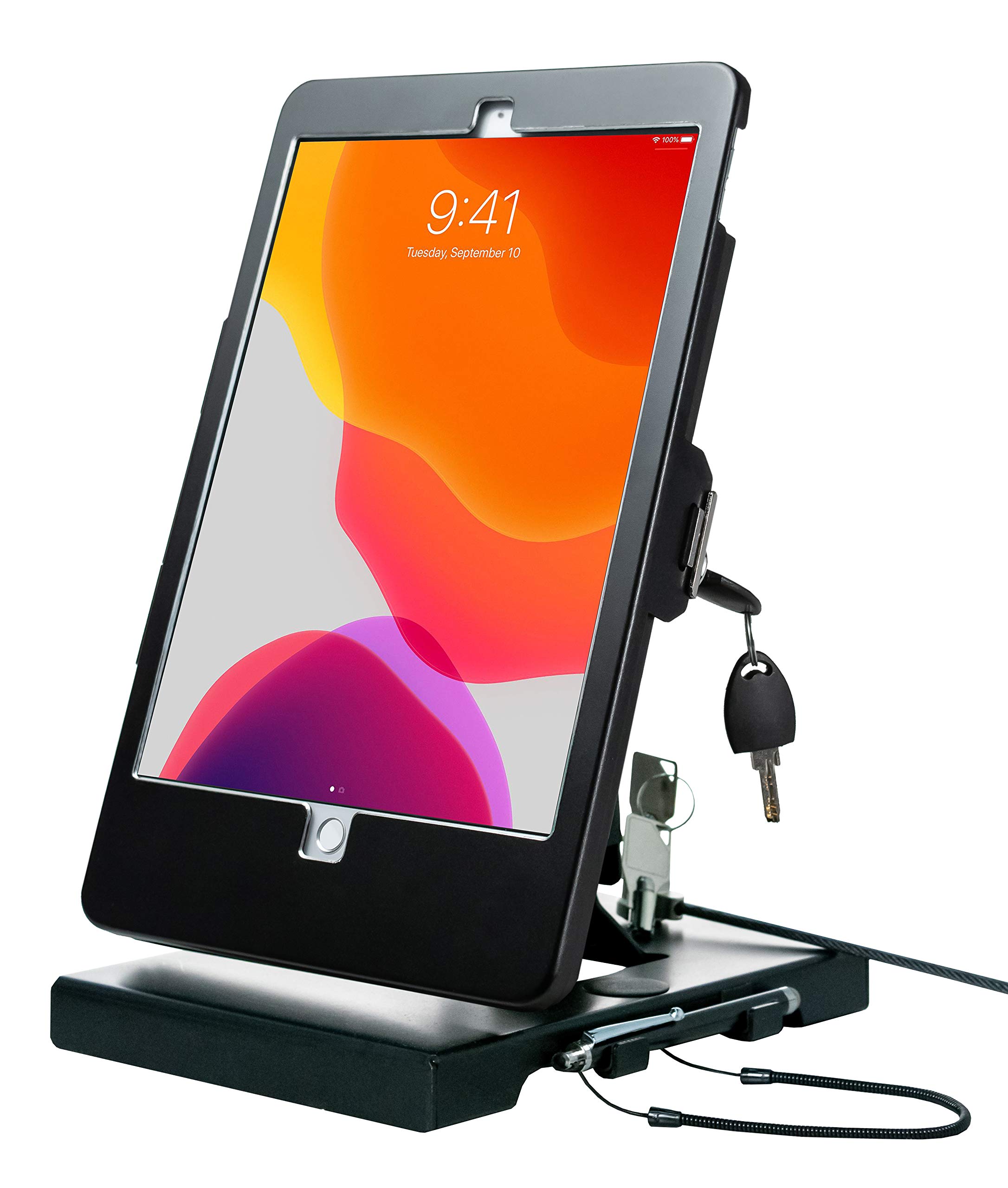 CTA Digital Black Flat-Folding Tabletop Security Stand for iPad 10.2-Inch (Gen), iPad Air 3 (2019) & iPad Pro 10.5 - Portable iPad Holder for Work, Study & Entertainment