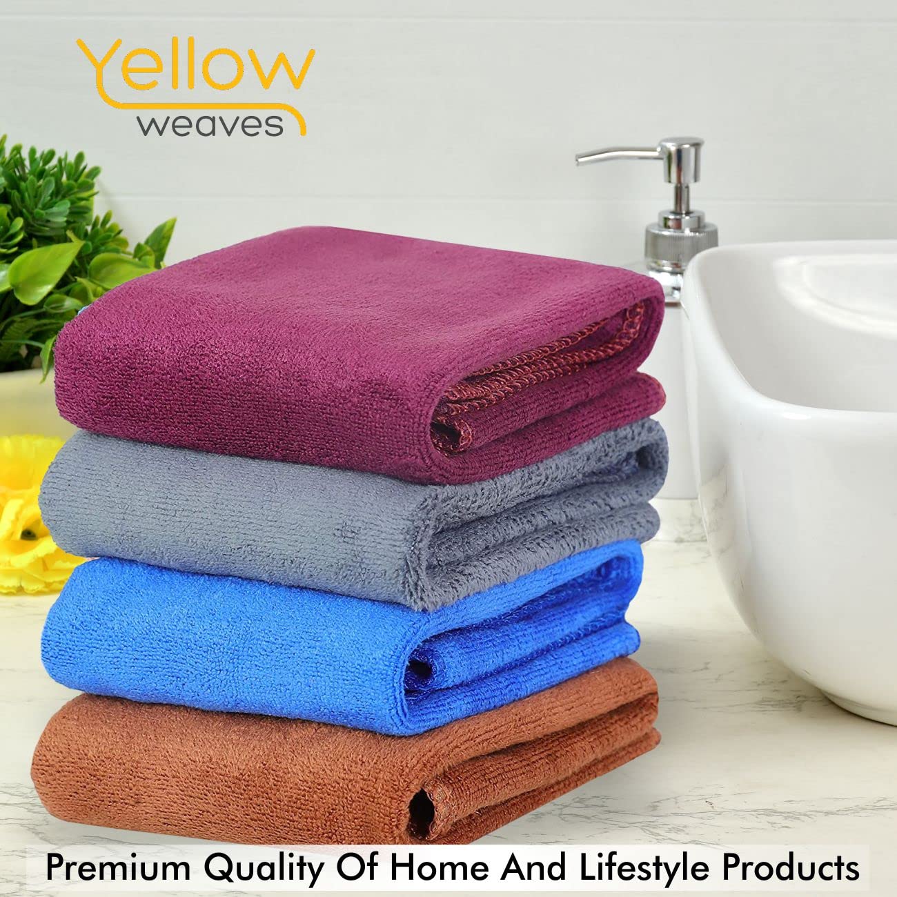 Soft Yellow Microfiber Face Towels 40x40cm (Set of 4, Multicolor) - 350 TC High Absorbency for Gym, Travel & Skincare Routine