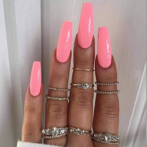 24pcs Uranian Coffin Long Press-on Nails - Glossy Ballerina Fake Nails with Solid Tips, Full Cover False Nails for Women & Girls (D-Pink) | Perfect for Parties, Weddings & Special Occasions