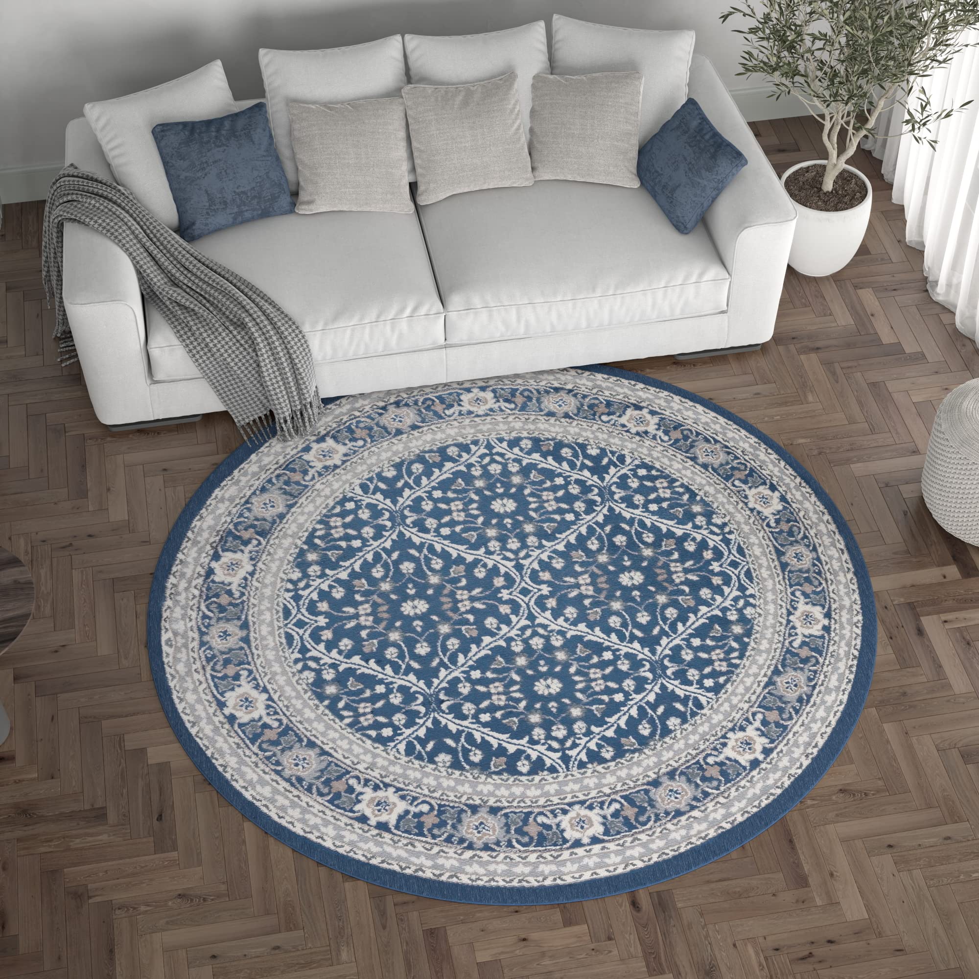 Navy Blue 6ft Round Modern Area Rug - Soft Indoor Carpet for Living Room, Dining Room, Bedroom, Kitchen & Entryway - Contemporary Home Decor - Perfect for Cozy Spaces & High Traffic Areas