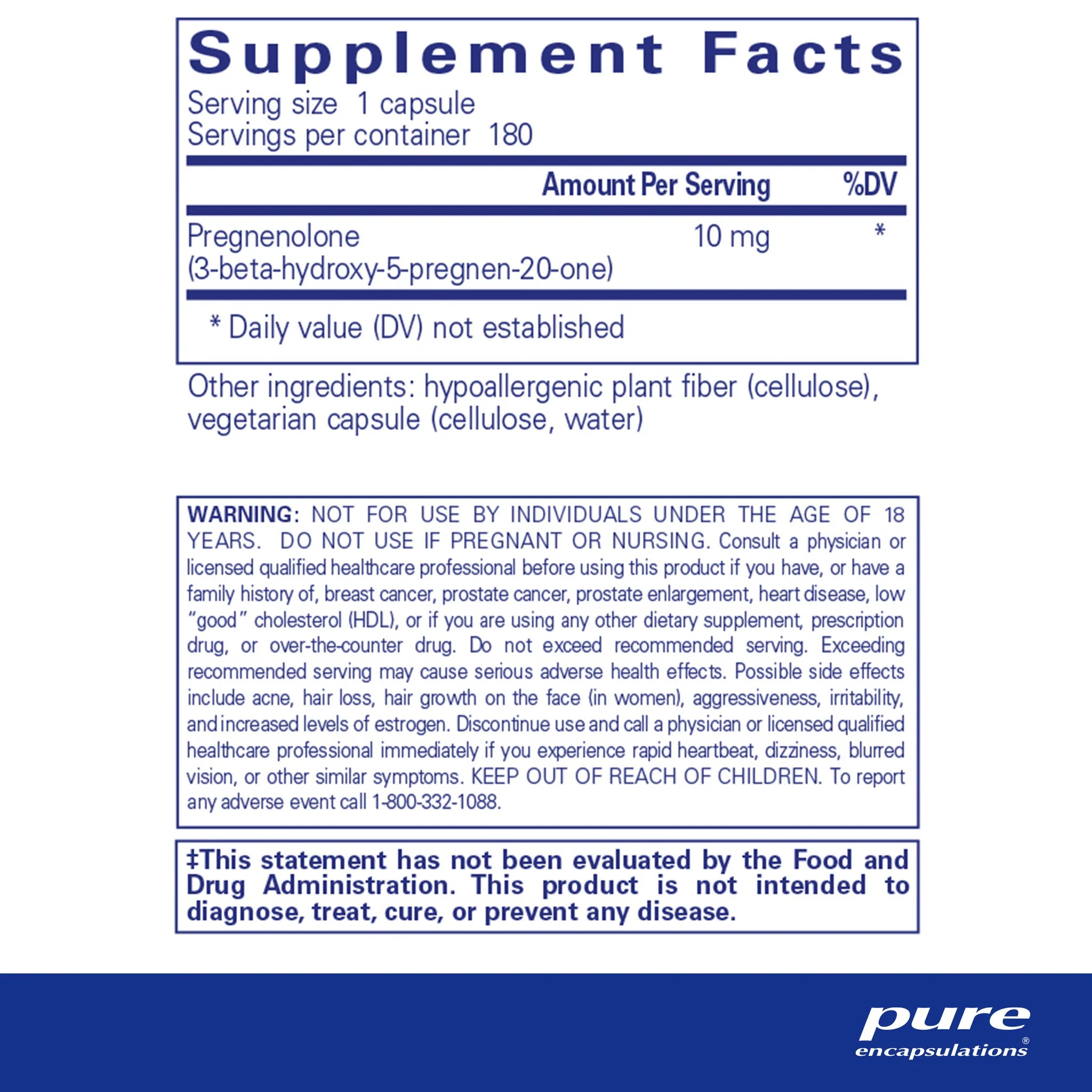 Pregnenolone 10 mg Supplement - Natural Hormone Support for Stress Relief, Mood & Sleep - Supports Adrenal & Brain Health - Ideal for Men & Women Seeking Wellness Boost