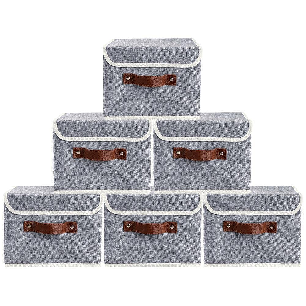 6-Pack Collapsible Fabric Storage Bins 10×8 Inch - Foldable Cube Organizer Baskets for Closet, Shelves, Nursery & Home Organization - Space Saving Storage Boxes with Sturdy Handles