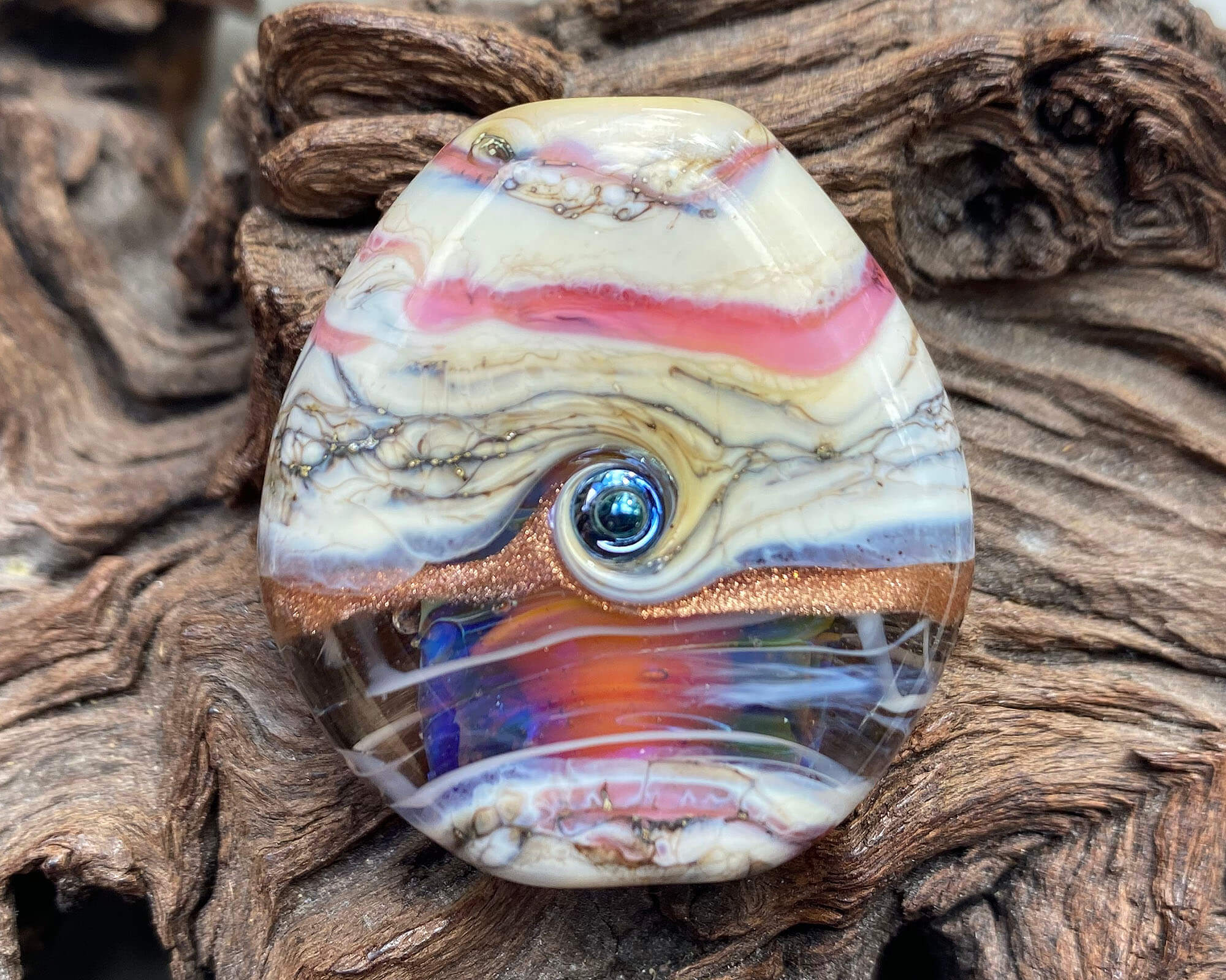 Rainbow Pink Organic Lampwork Focal Bead SRA - Handmade Glass Beads for Jewelry Making, DIY Craft Projects, Bracelets & Necklaces - Perfect for Beaders and Artisans