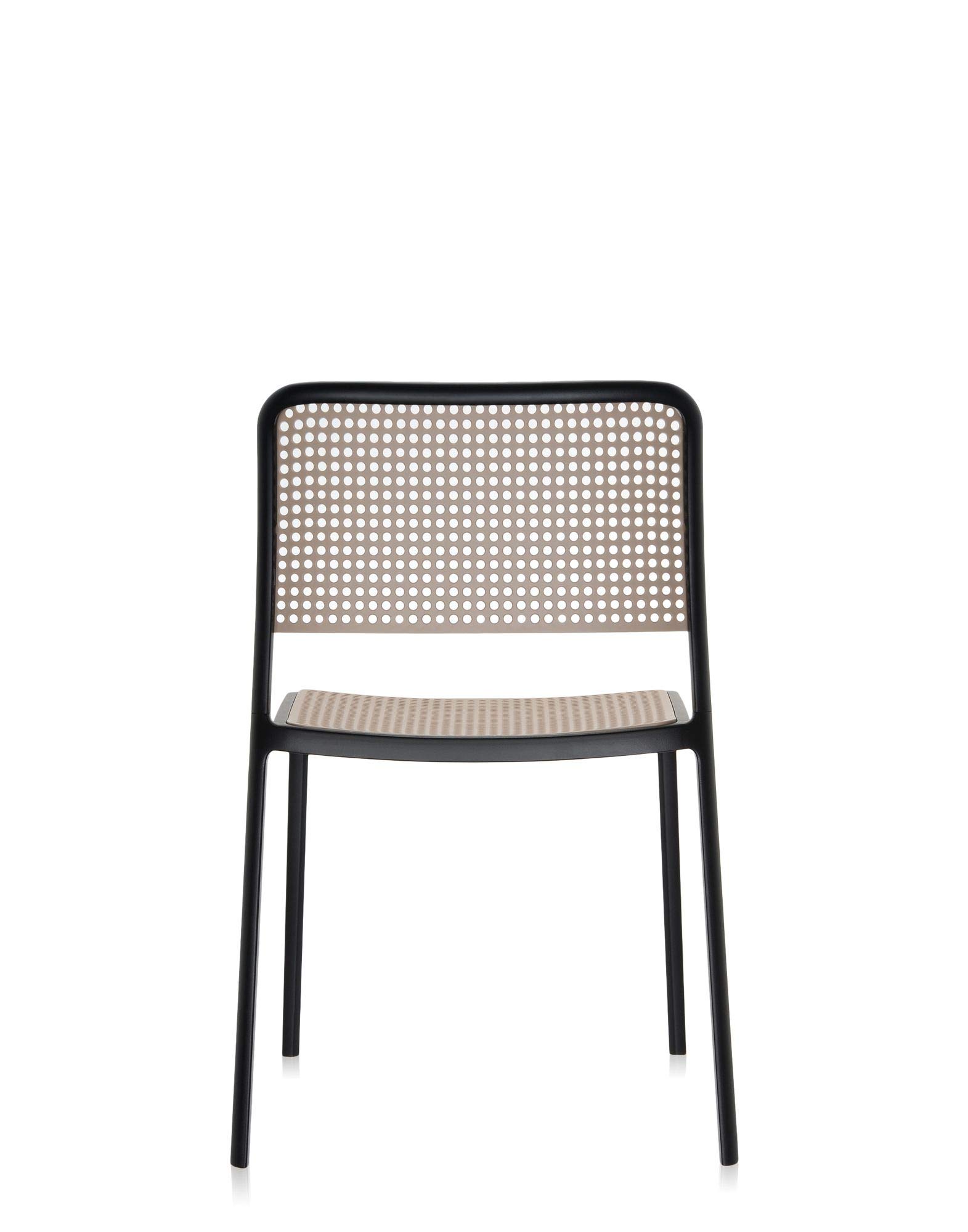 Kartell Audrey Chair by Piero Lissoni - Set of 2 - Powder-Coated Aluminum in Black/Sand - Modern Dining & Lounge Seating for Home & Office