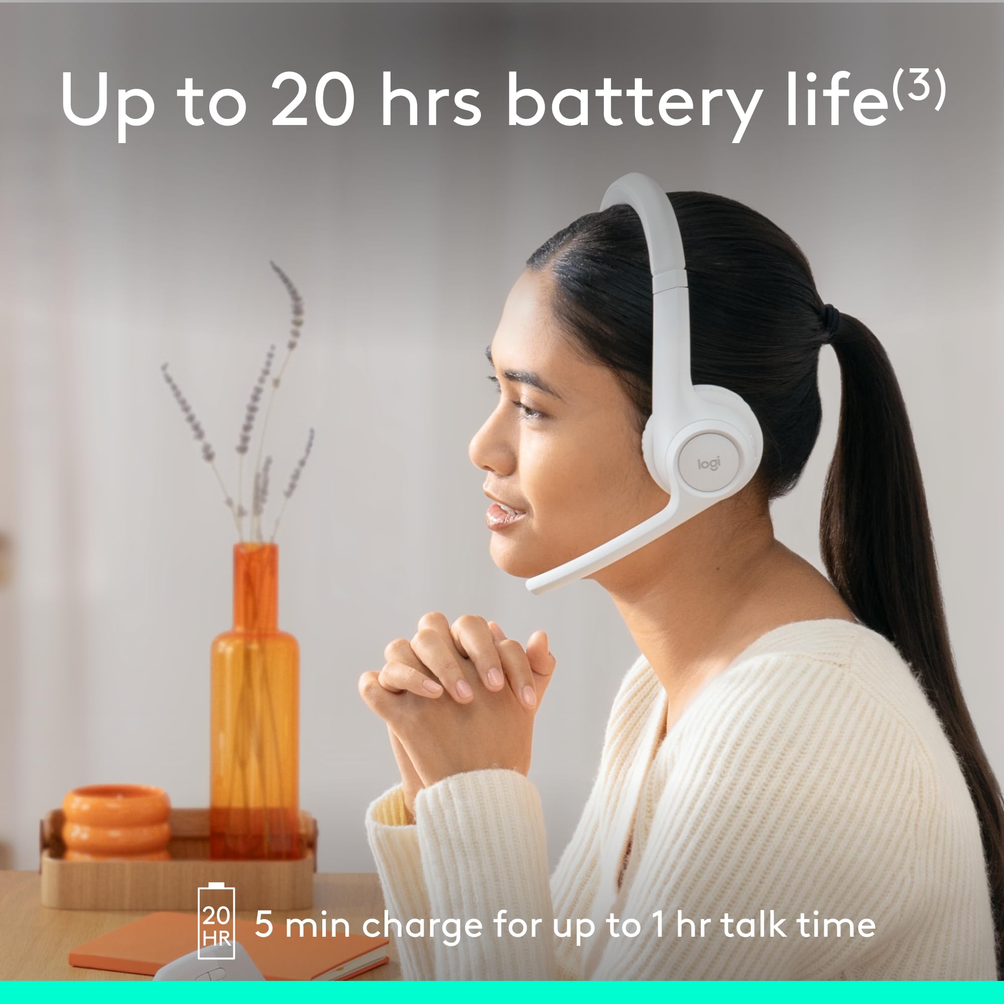 Logitech Zone 300 Wireless Bluetooth Headset with Noise-Canceling Mic - Compatible with Windows, Mac, Chrome, Linux, iOS, Android - Off-White - Perfect for Remote Work, Online Meetings & Gaming