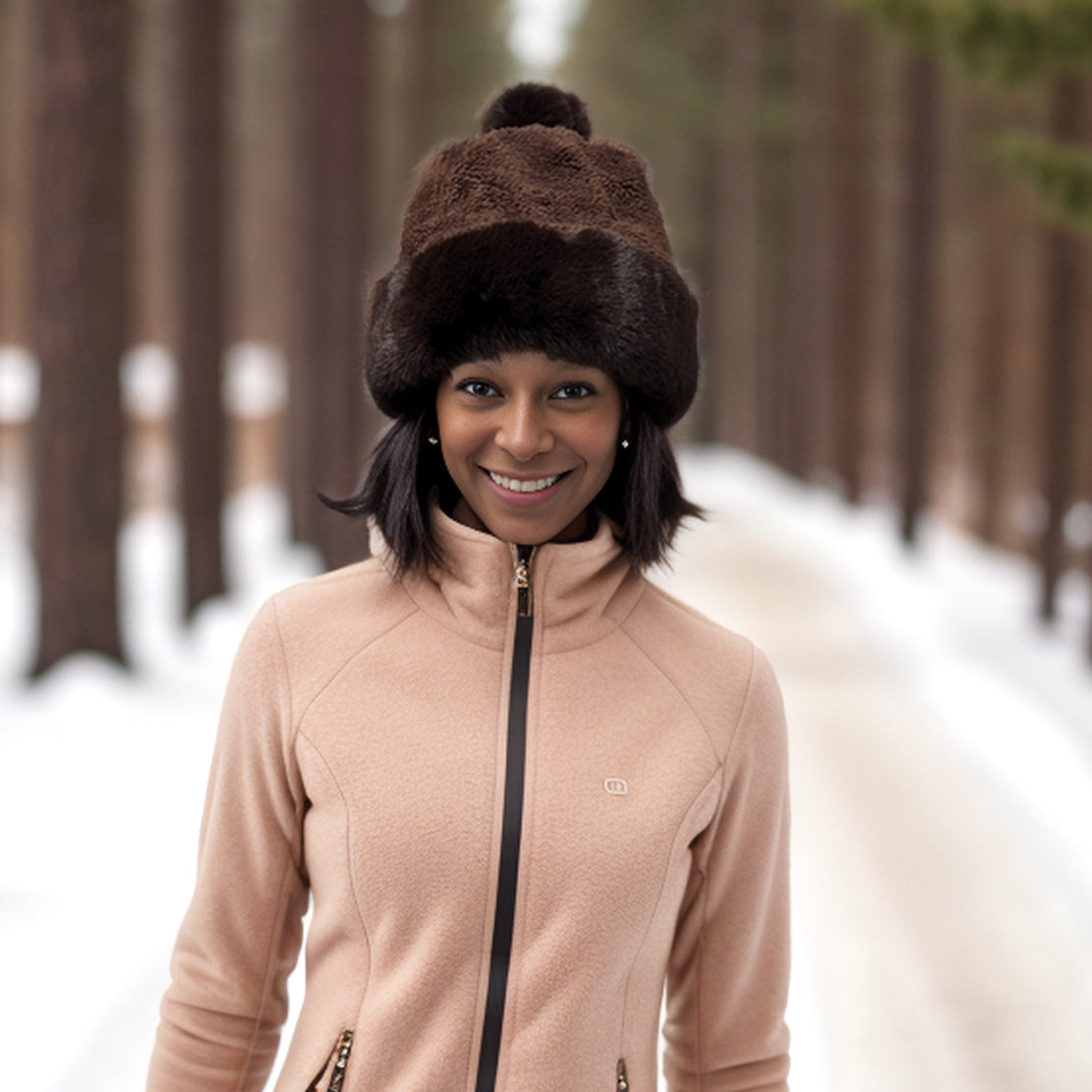 Cozy Faux Fur Bobble Hat in Chocolate Brown - Winter Beanie for Women & Men, Perfect for Cold Weather & Outdoor Activities