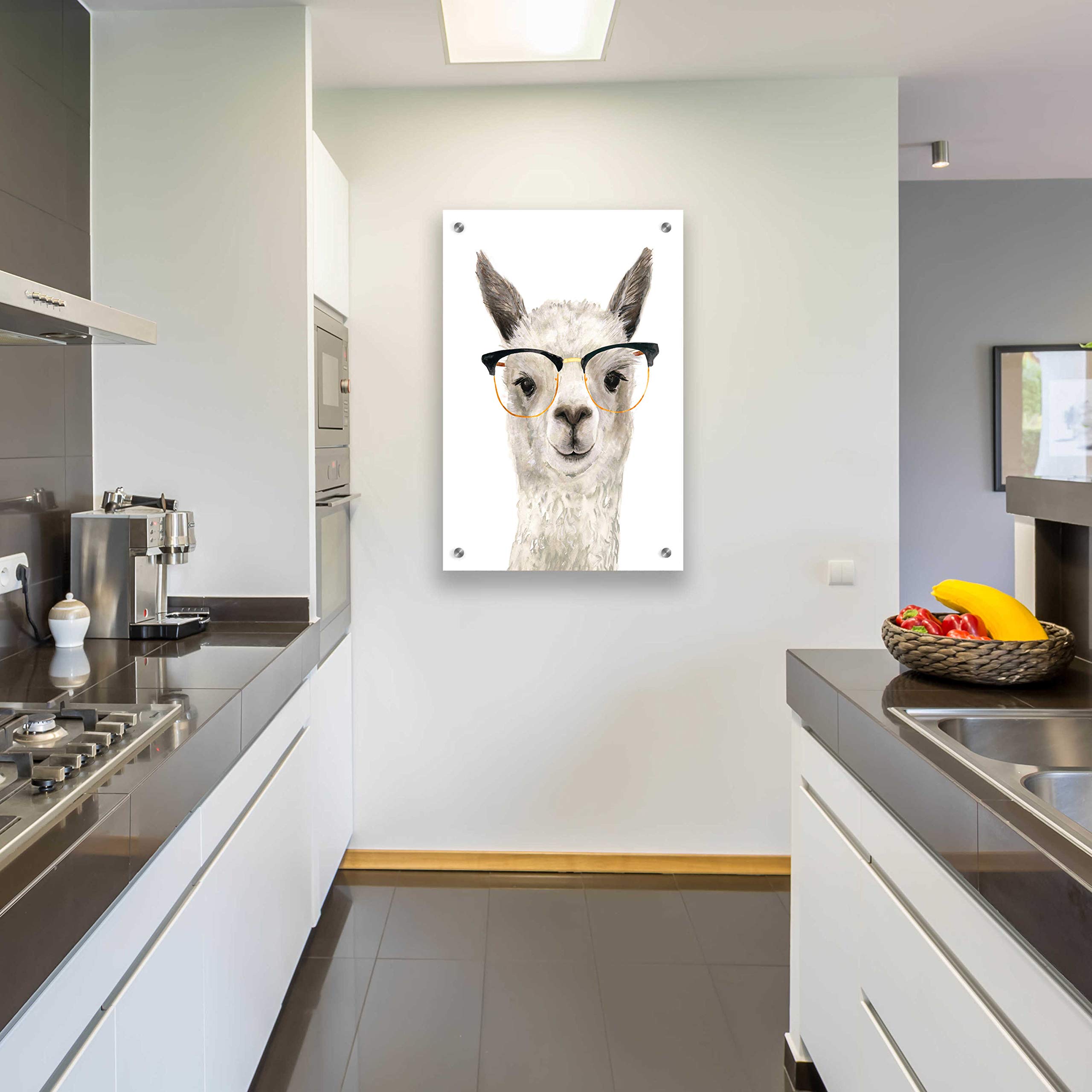 Epic 'Hip Llama IV' Acrylic Glass Wall Art Print by Victoria Borges - 24x36 Inches Modern Home Decor for Living Room, Bedroom & Office