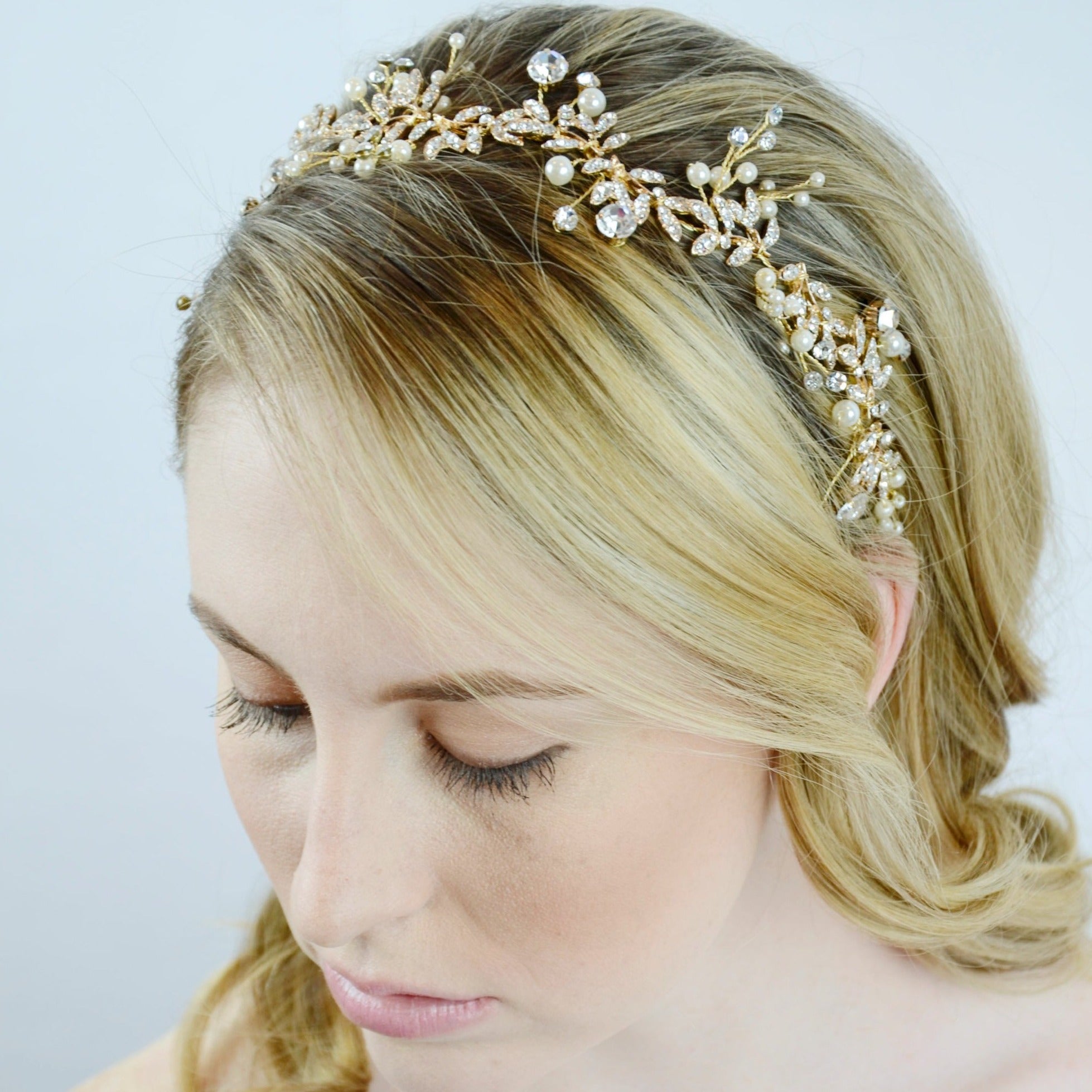 Bridal Gold & Silver Hair Wreath Crown (D258) - Wedding Headpiece for Bride, Bridesmaids, Flower Girls - Perfect for Ceremonies, Photos & Special Occasions