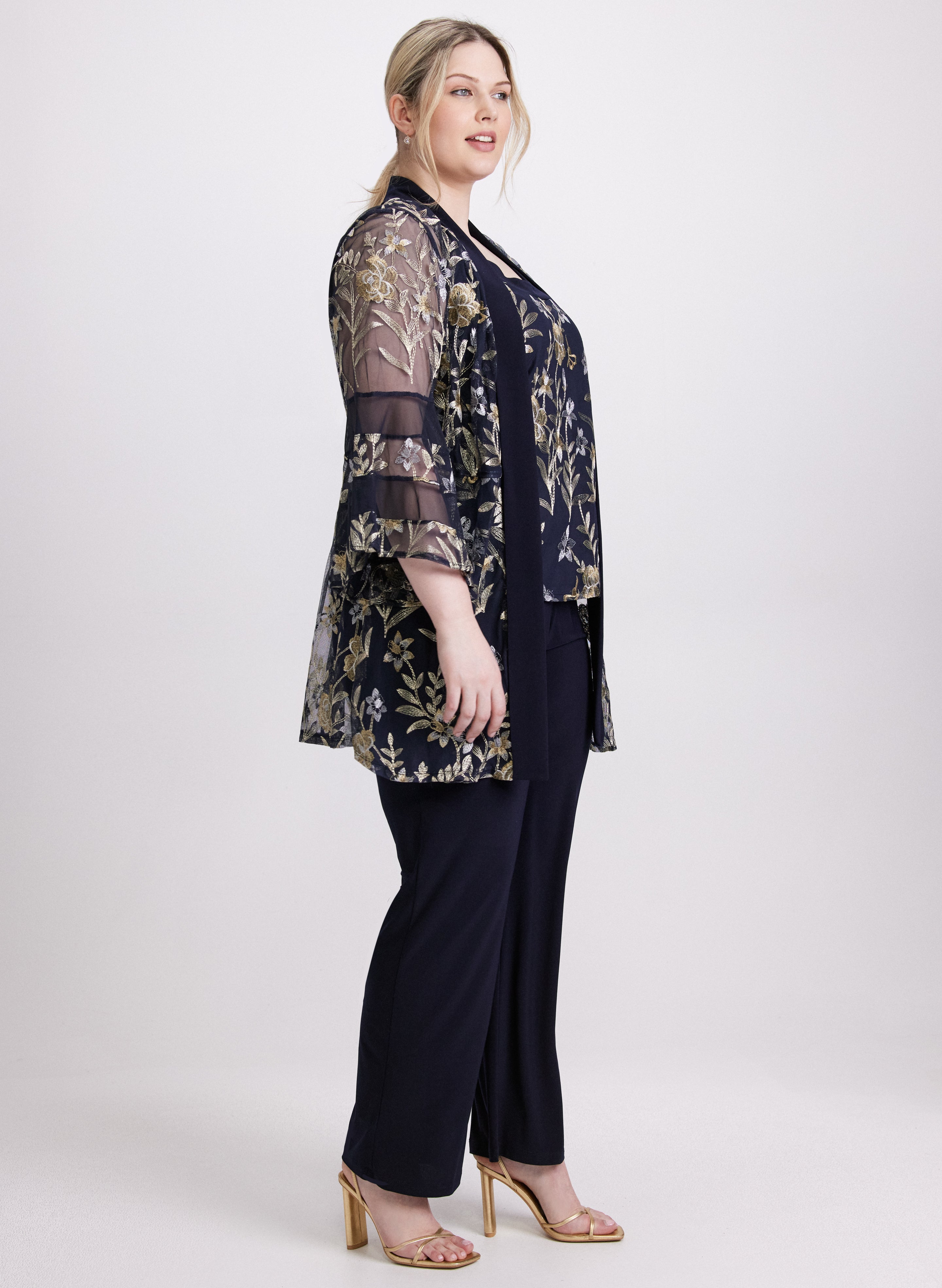 Floral Embroidered Jacket Top and Pants Set for Women - Boho Chic Outfit for Spring Summer Wedding, Party & Vacation