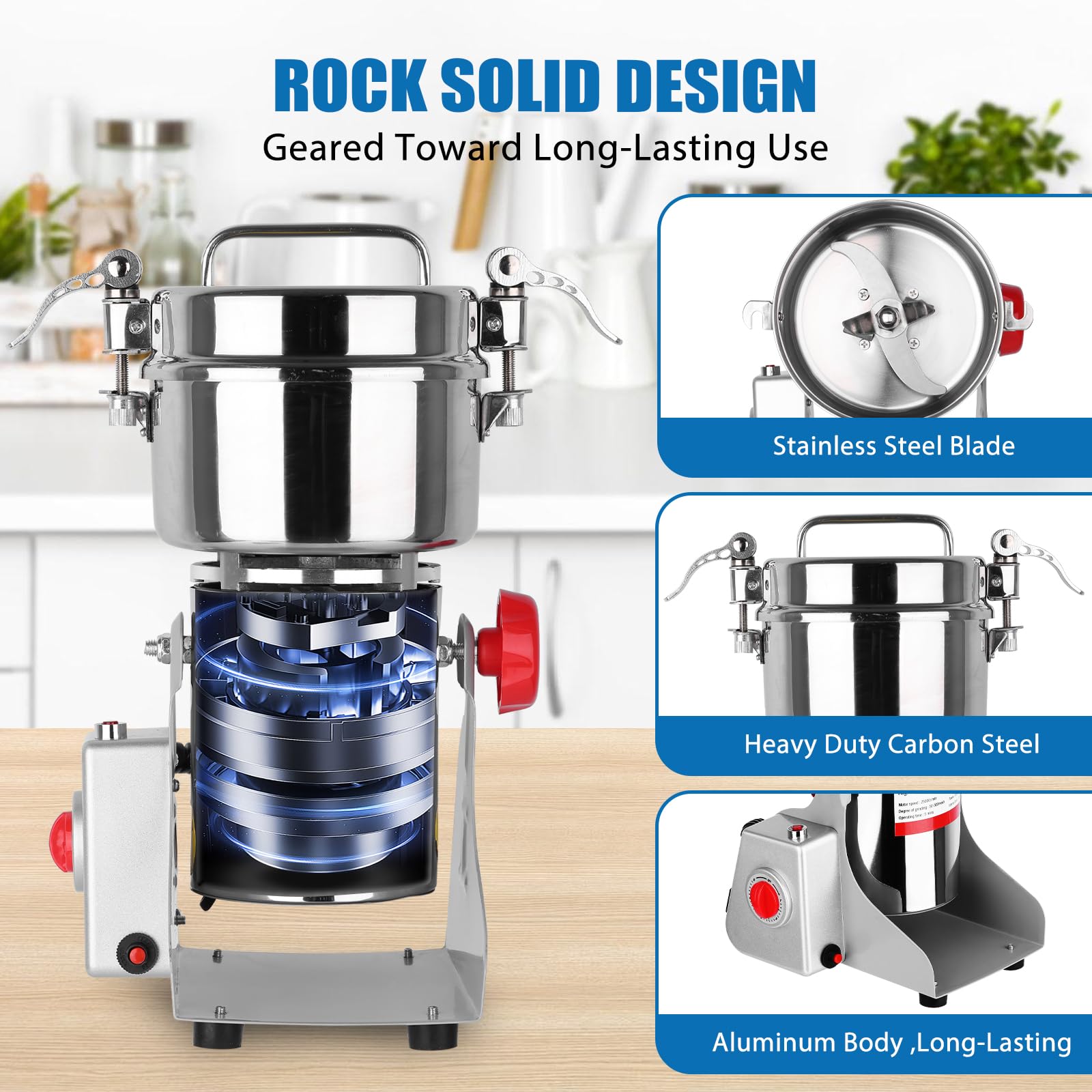 800W Electric Grain Mill Grinder - 800g Stainless Steel Commercial Spice & Herb Grinder - High-Speed 2400W Pulverizer for Coffee, Corn, Pepper, Dry Grains - Perfect for Home Kitchens, Bakeries & Coffee Shops