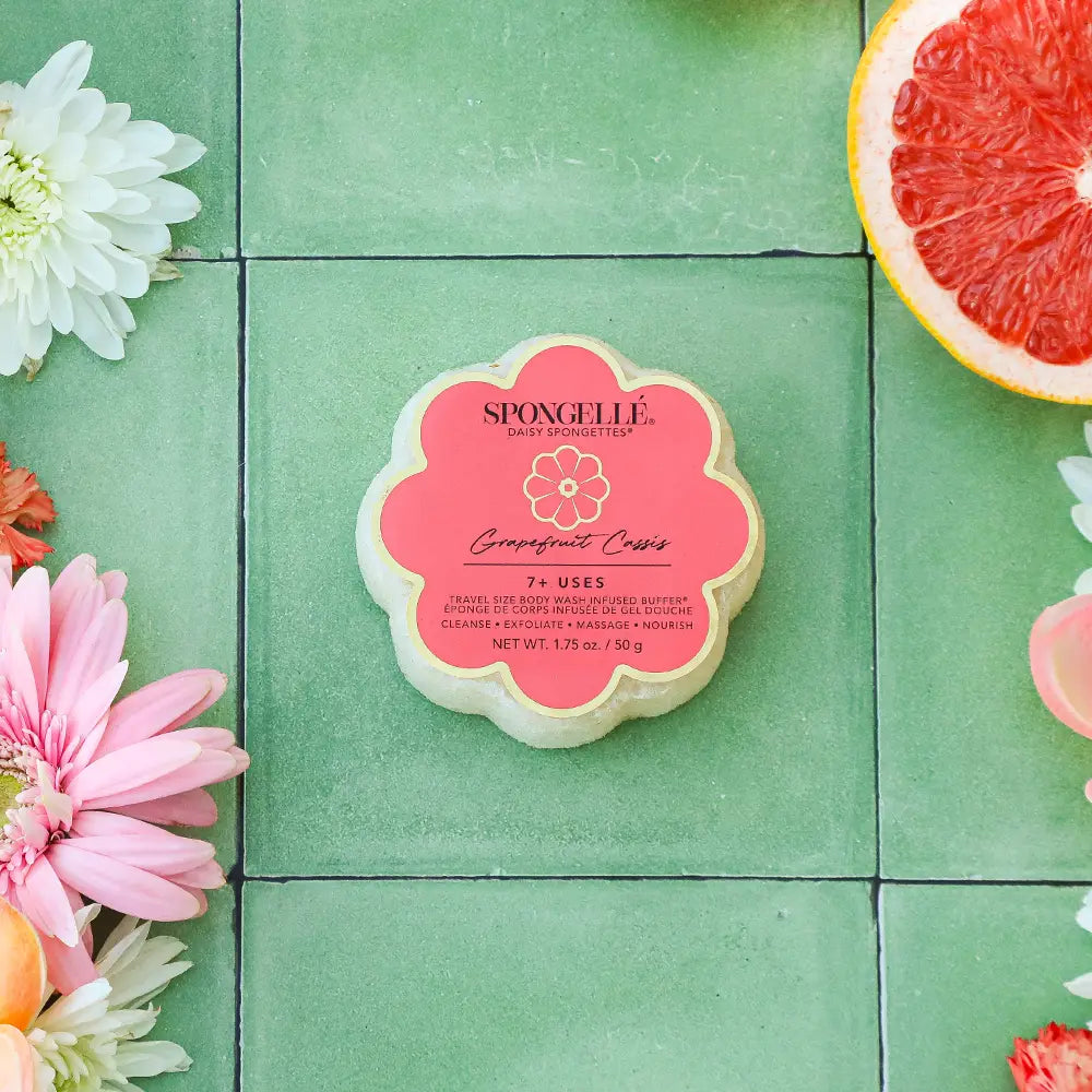 Grapefruit Cassis Spongette | Natural Exfoliating Body Sponge for Shower & Bath | Gentle Skin Cleansing & Dead Skin Removal