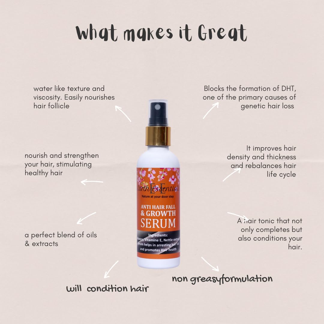 Earth Essentials Hair Thickening & Strengthening Treatment Tonic with Natural Oils - 100ml for Men & Women | Reduces Hair Fall & Promotes Growth | Perfect for Daily Scalp Care & Thinning Hair Solutions