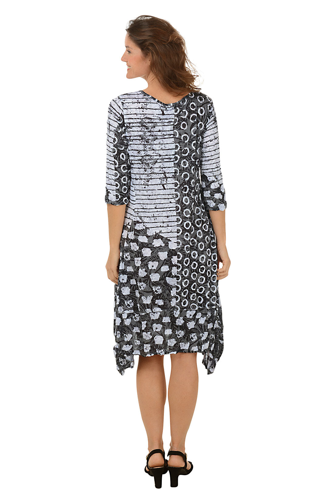 Striped Loops Shark Bite Crinkle Dress for Women - Cute and Comfortable Summer Dress for Beach, Vacation, and Casual Wear