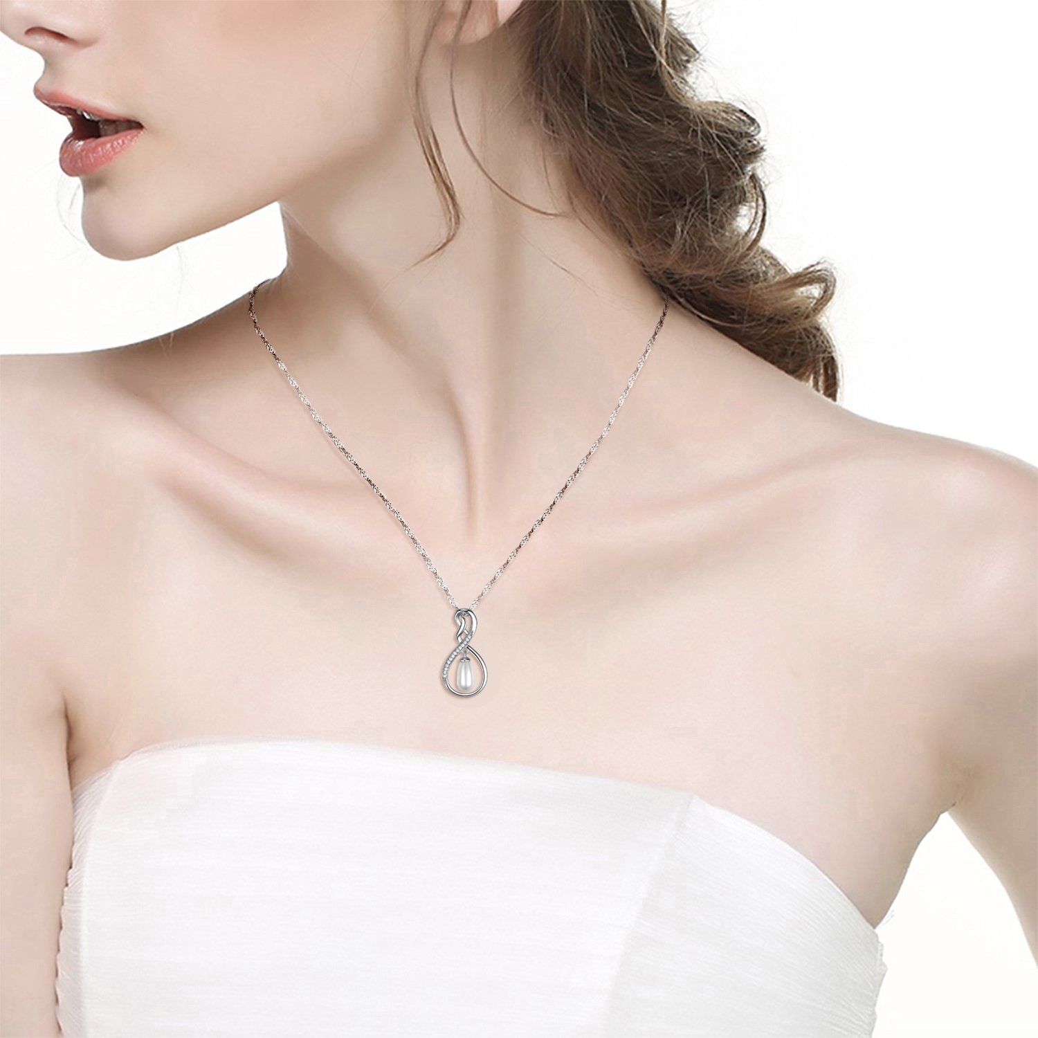 Forever Love Infinity Necklace for Women - April & May Birthstone Jewelry with Simulated Diamond & Emerald - 925 Sterling Silver Necklace Gift for Wife, Mom, Her - Perfect for Birthdays, Anniversaries & Special Occasions