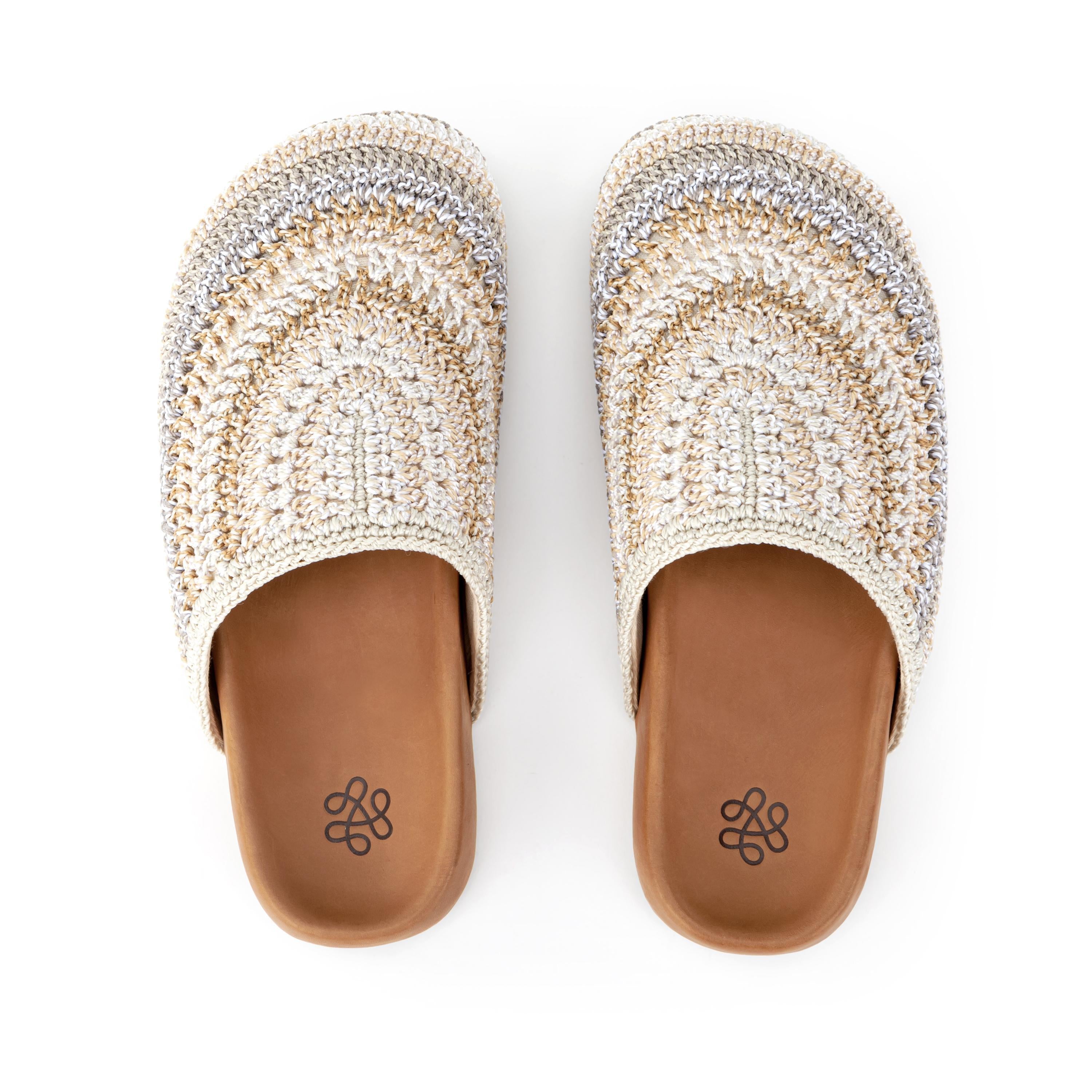 Bolinas Clog Hand Crochet Sand Stripe - Comfortable Summer Slip-On Shoes for Beach, Garden & Casual Wear