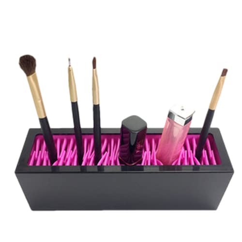 JIBIACB Makeup Organizer & Brush Holder - Silicone Vanity Storage Rack with Air Drying Feature for Cosmetics Brushes (Rose Red) | Perfect for Countertop Display, Bathroom Organization & Travel Makeup Storage