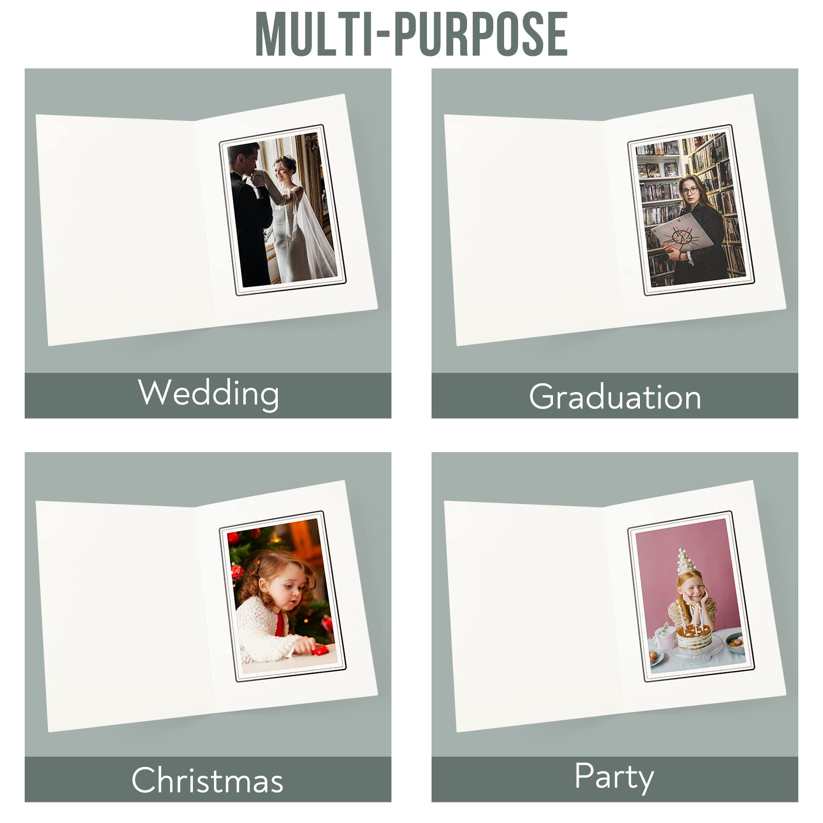 100 Pack 4x6 Photo Folders & Cardboard Picture Frames - Ivory with Black Lining for Portraits, Invitations | Perfect for Graduation, Wedding, Christmas & Special Events | Archival Quality Photo Storage Solution