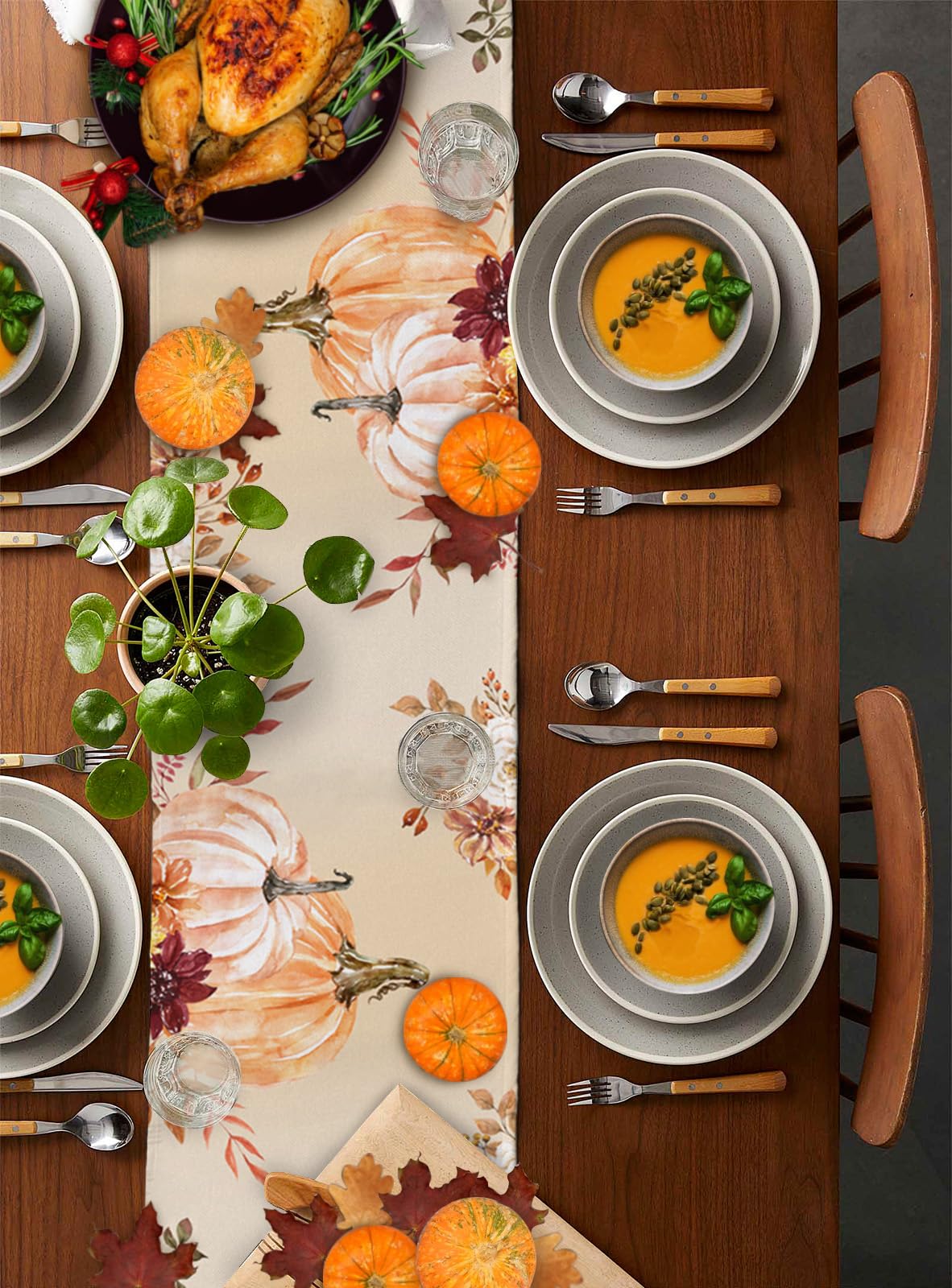 70 Inch Pink Pumpkin Fall Table Runner - Elegant Floral Harvest Decor for Thanksgiving, Autumn Dining, Coffee Table, Wedding & Banquet | 13x70 in | Perfect for Seasonal Home Decor & Holiday Gatherings