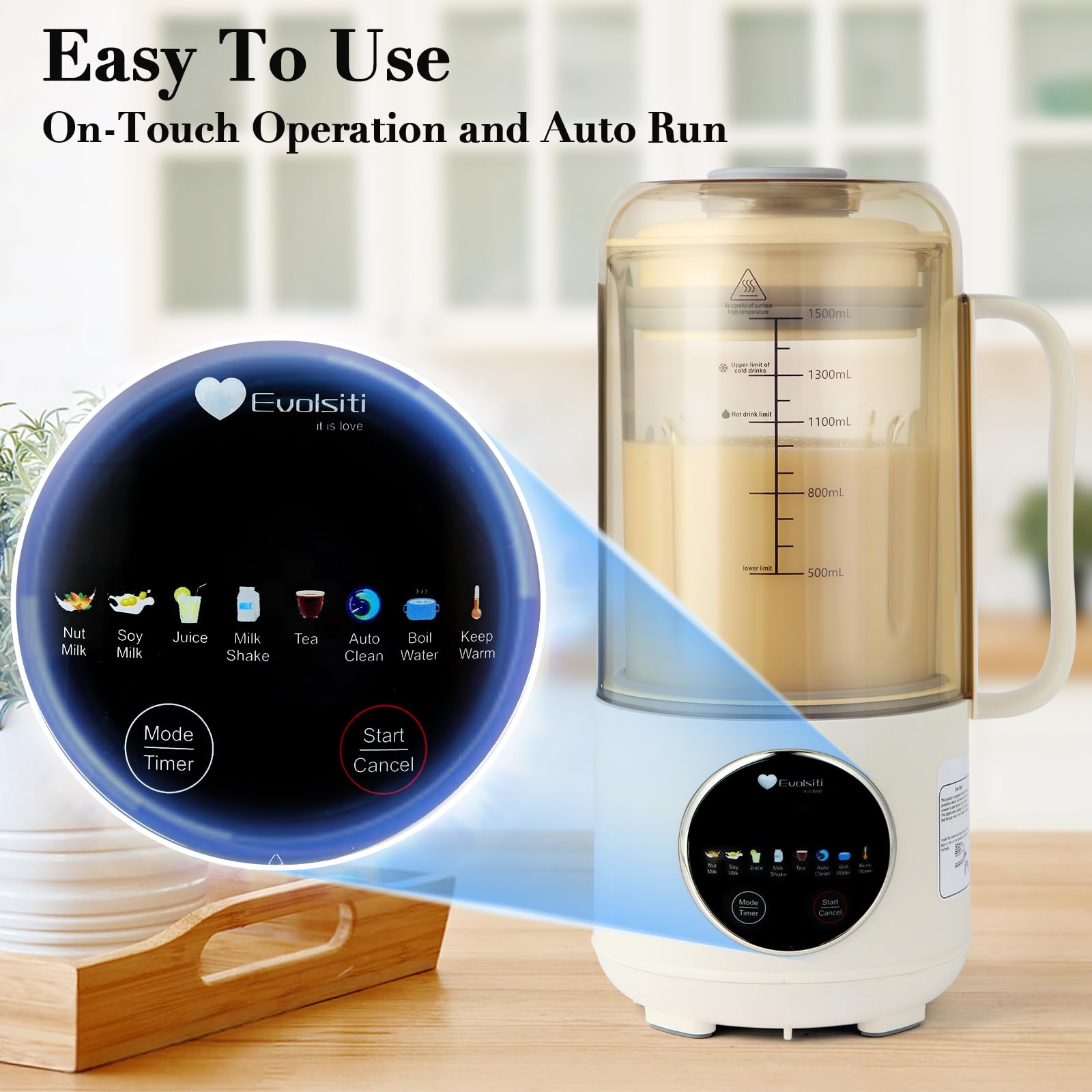 45oz Nut Milk Maker Machine - Automatic Homemade Almond, Oat & Soy Milk Maker with 12-Hour Timer, Auto-Clean & Keep Warm - Dairy-Free Plant-Based Beverage Machine for Healthy Juices & Nut Milks - Perfect for Vegan, Keto & Paleo Diets