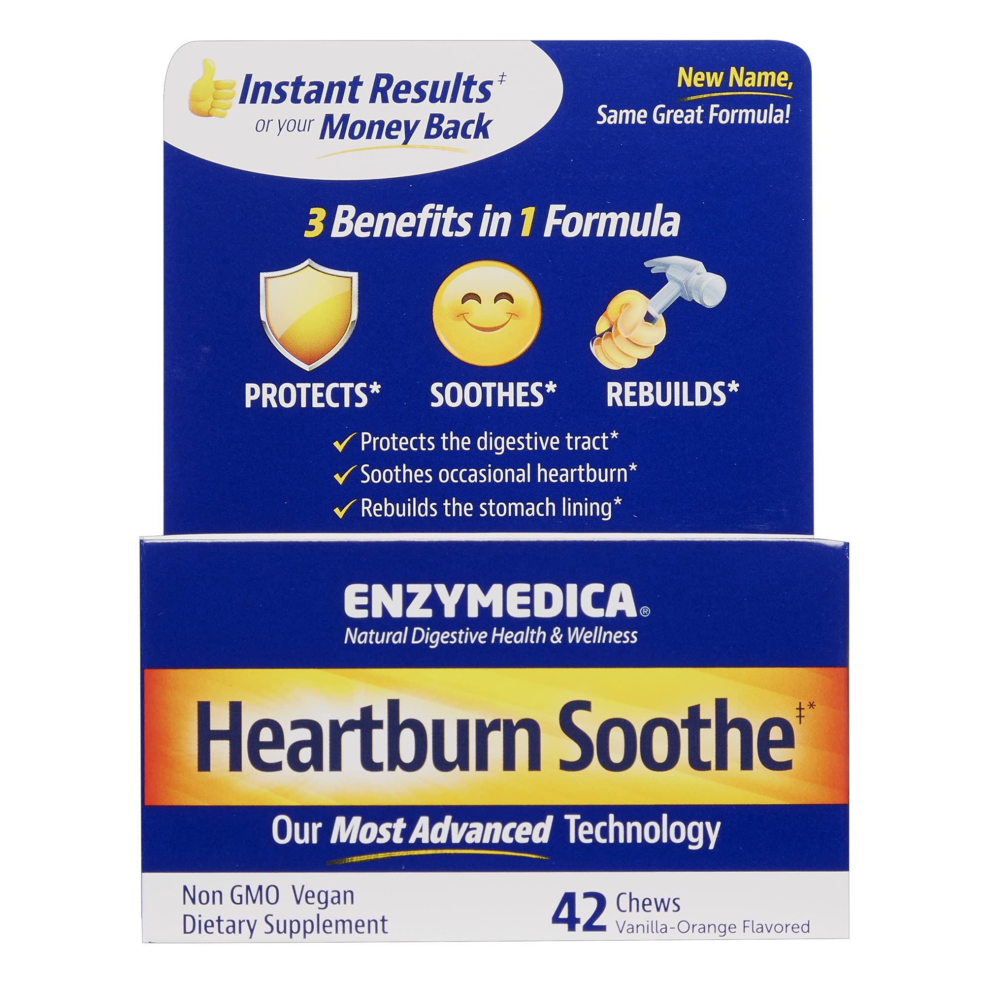 Enzymedica Heartburn Soothe Vanilla Orange Chewable Tablets - 42 Count | Natural Digestive Relief for Acid Reflux & Indigestion | Perfect for After Meals & Occasional Heartburn