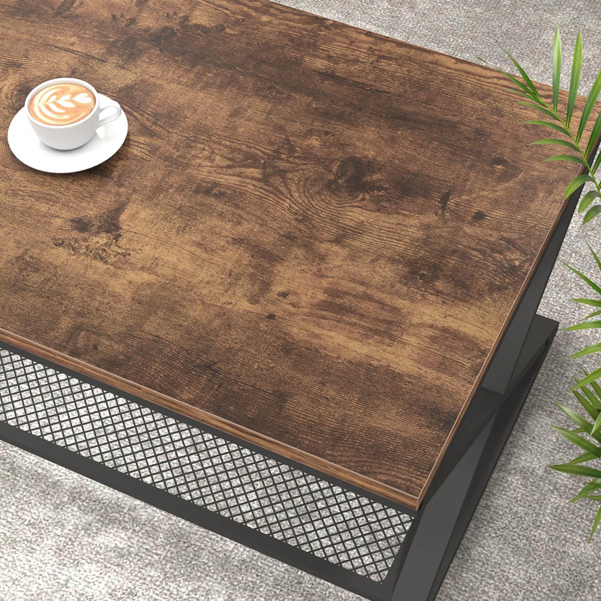 LVB Rustic Coffee Table - 39 Inch Industrial Metal & Wood 2-Tier Cocktail Table with Storage Shelf | Farmhouse Style Rectangle Center Table for Living Room, Office & Bedroom | Rustic Brown Finish | Perfect for Small Spaces, Home Decor & Entertaining Guests