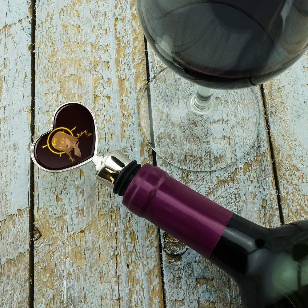 Dark Angel Woman Wine Bottle Stopper with Gold Halo Heart - Elegant Wine Accessory for Romantic Dinners, Gifts & Home Decor