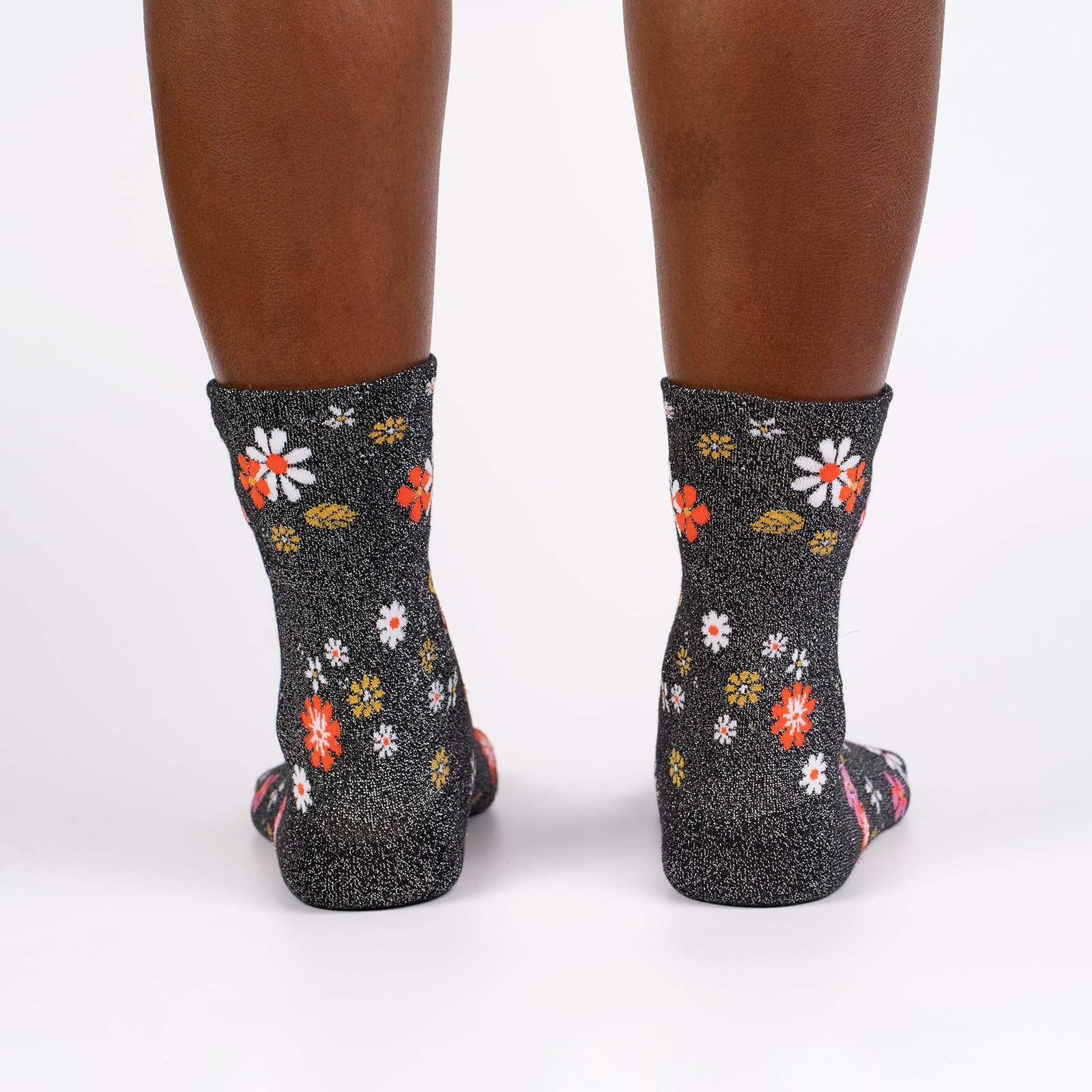Sock It To Me Flower Power Turn Cuff Crew Socks - Women's Fun Printed Knee High Socks for Casual Wear, Workout & Costume