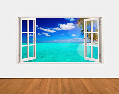 3D Removable Vinyl Wall Stickers - Tropical Beach Wall Art, Easy Peel & Stick Wallpaper (85x105cm) | Durable, Waterproof Decals for Living Room, Bedroom, Nursery & Office Decor
