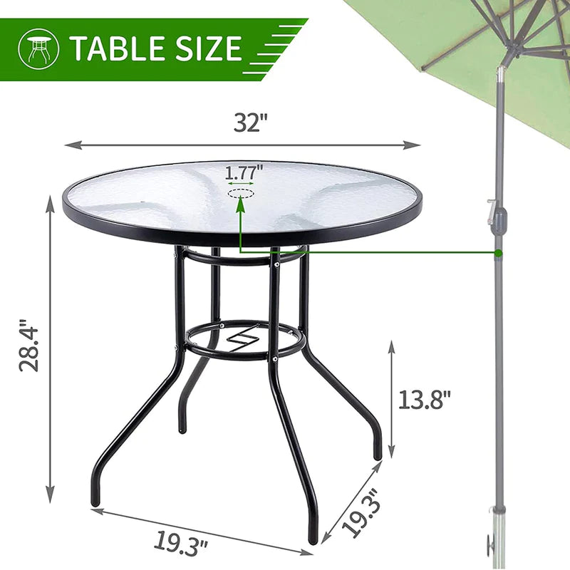 Tempered Glass Metal Outdoor Patio Dining Table - Perfect for Backyard, Garden, and Poolside Gatherings