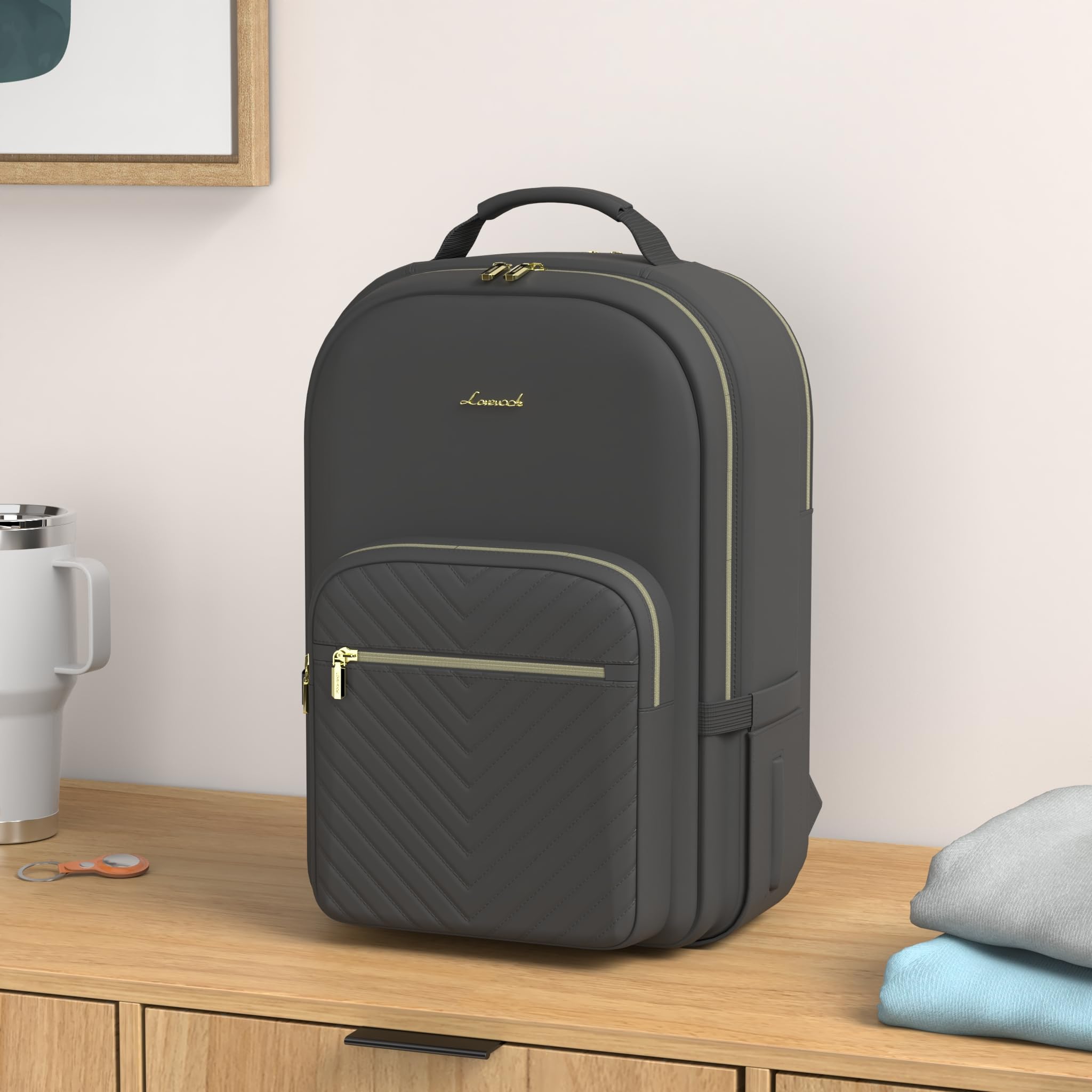 LOVEVOOK 15.6 Inch Women's Laptop Backpack - Stylish Waterproof Travel Purse & Professional Computer Bag for Work, Business, College, and Teacher Use with USB Port, Black - Perfect for Commuting, Office, and School