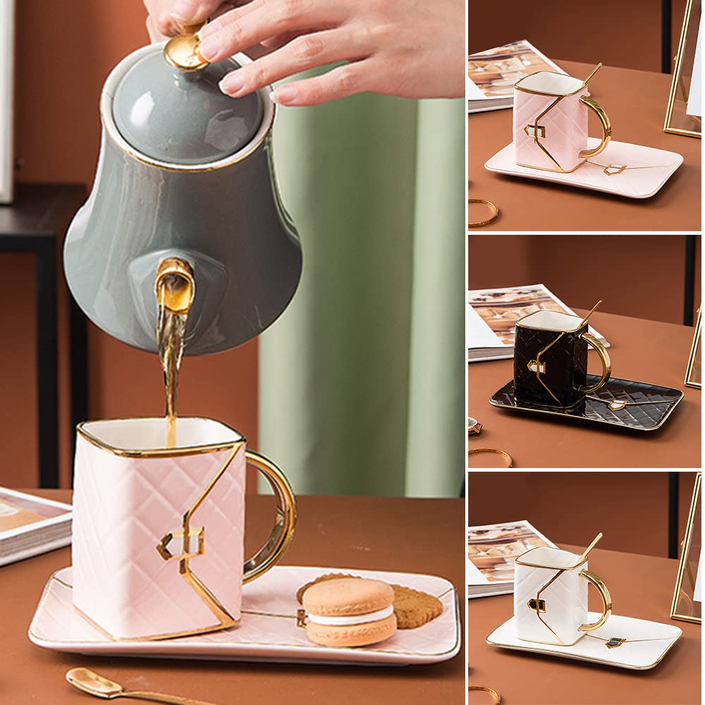 Stylish Handbag-Shaped Coffee Mug with Saucer & Spoon - Perfect Gift for Handbag Lovers, Wife & Girlfriend - Elegant Pink Tea Cup Set - Great for Afternoon Tea, Birthday Gifts & Mother's Day Presents