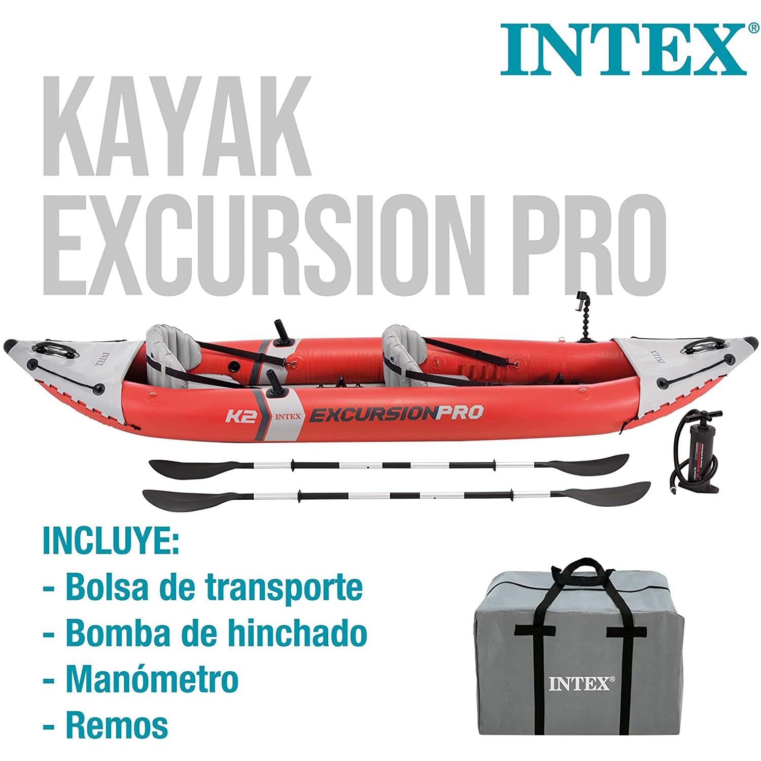 Intex Excursion Pro K2 2-Person Inflatable Kayak with Aluminum Oars & High Output Pump - Perfect for Lakes, Rivers & Outdoor Adventures
