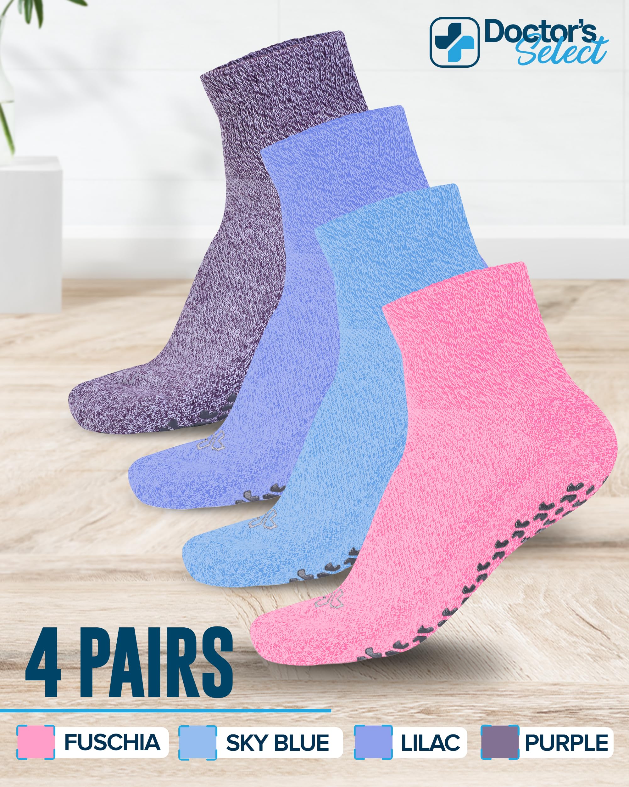 Doctor's Select Diabetic Ankle Socks with Non-Slip Grippers for Men & Women - 4 Pairs 1/4 Crew Length Neuropathy Socks for Circulation & Comfort - Ideal for Diabetes, Swelling & Daily Wear