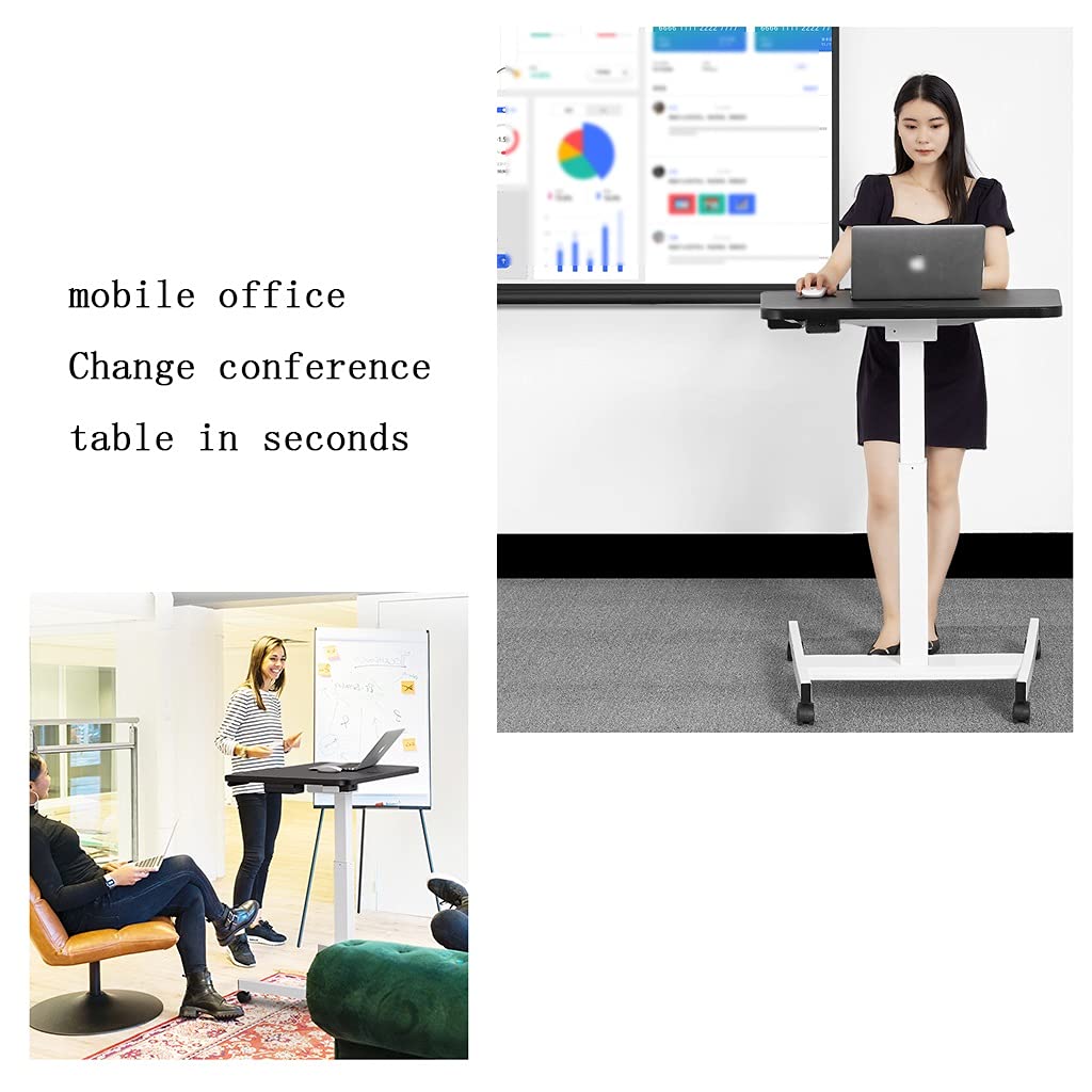 Adjustable Mobile Standing Laptop Desk with Wheels - 60x70cm Height Adjustable (74-122cm) Rolling Computer Workstation for Home Office, Study & Presentations - Ergonomic Black Office Desk for Remote Work & Online Classes