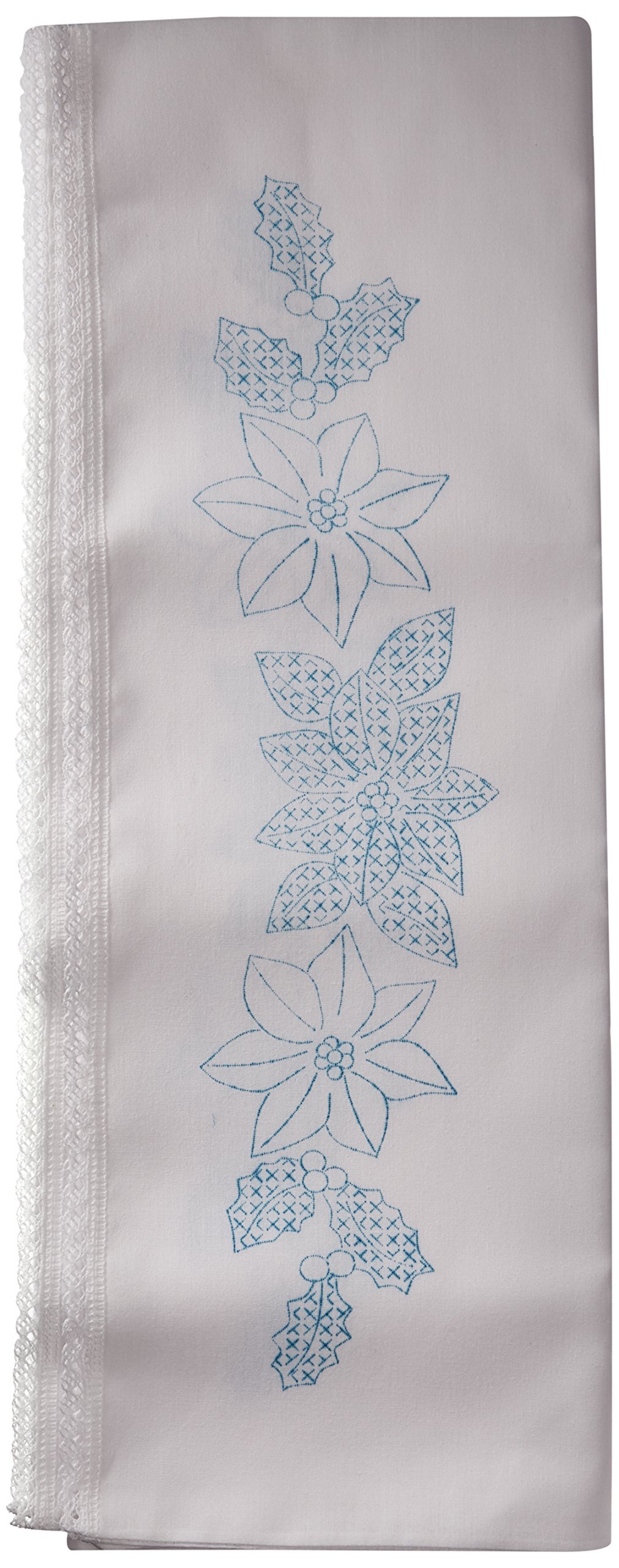 Jack Dempsey Stamped Pillowcases with White Lace Edge - Christmas Poinsettia Floral Design 2-Pack Bedding Set | Perfect for Holiday Home Decor, Guest Room & Cozy Bedroom Styling