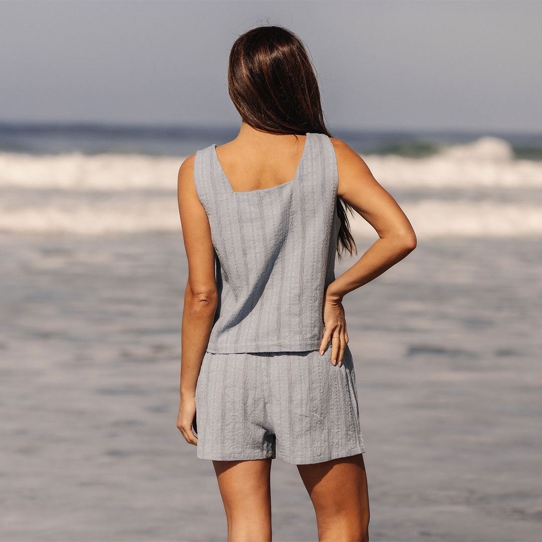 Dusk Blue Eyelet Tank Top for Women - Breathable Summer Casual Shirt - Perfect for Beach, Vacation & Everyday Wear