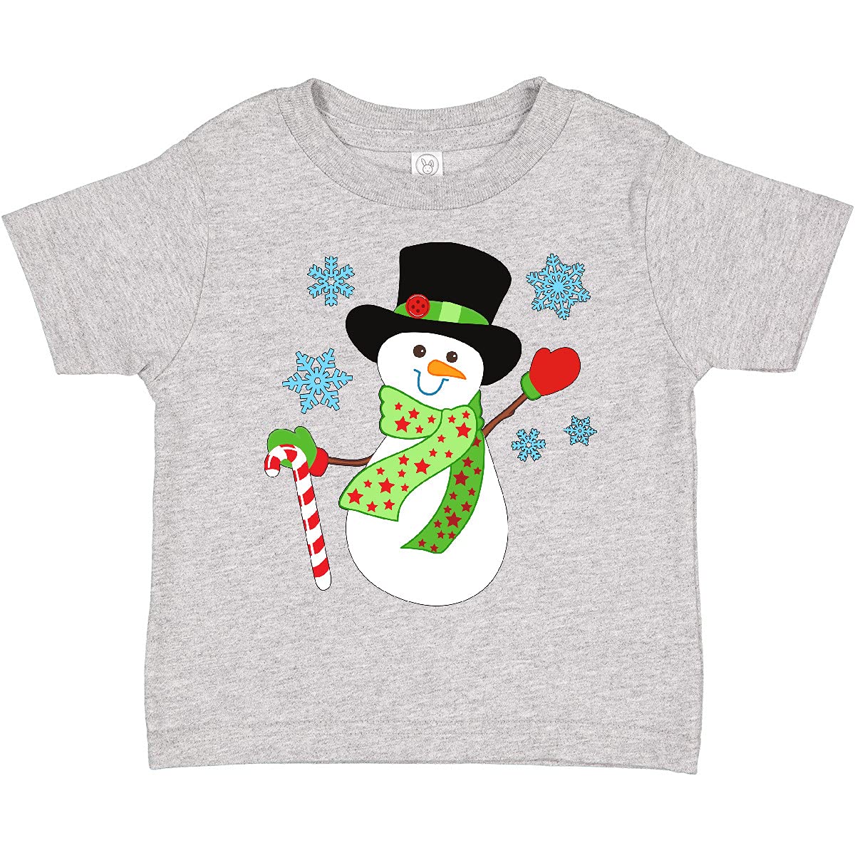 Inktastic Christmas Snowman in Top Hat with Candy Cane Toddler T-Shirt - Festive Holiday Outfit for Kids & Toddlers | Perfect for Christmas Parties, Family Photos & Holiday Gifts