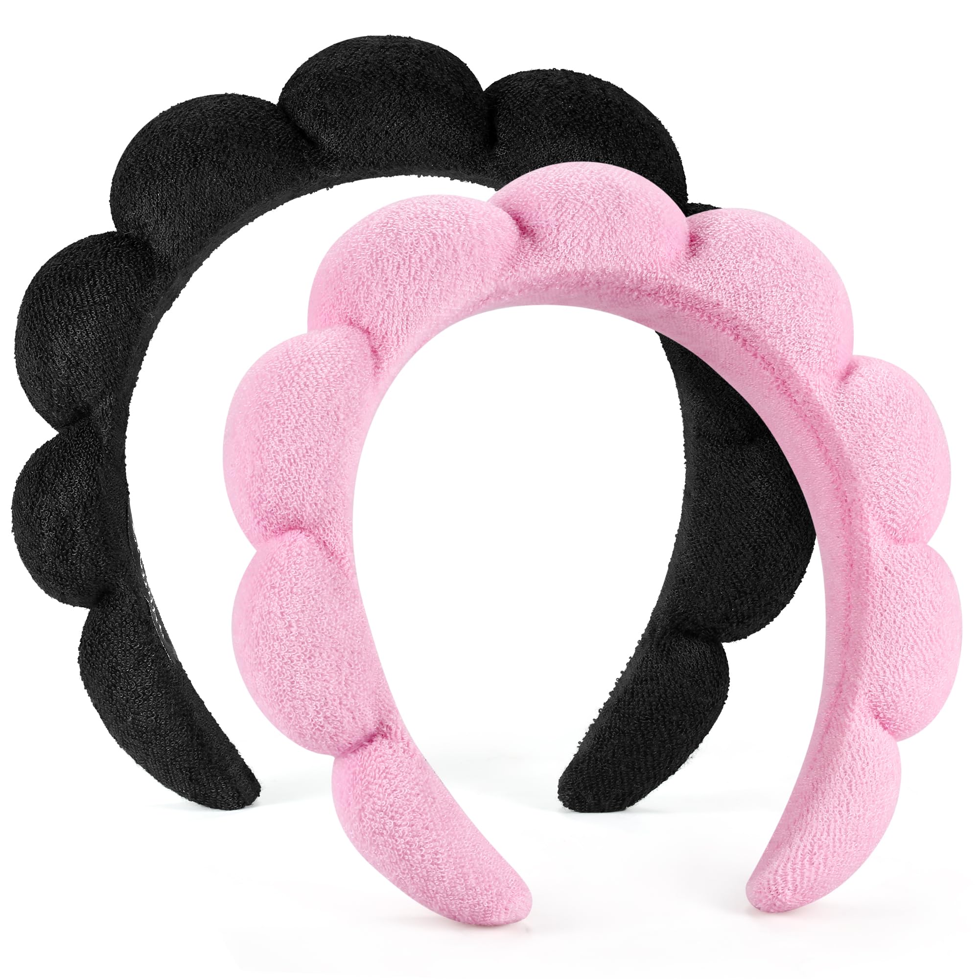 **Spa Headbands for Face Washing & Skincare - 2 Pack Terry Cloth Headbands for Makeup Removal, Facial Masks & Skin Treatments (Black & Pink) - Perfect for Spa Days, At-Home Skincare Routines & Relaxation**