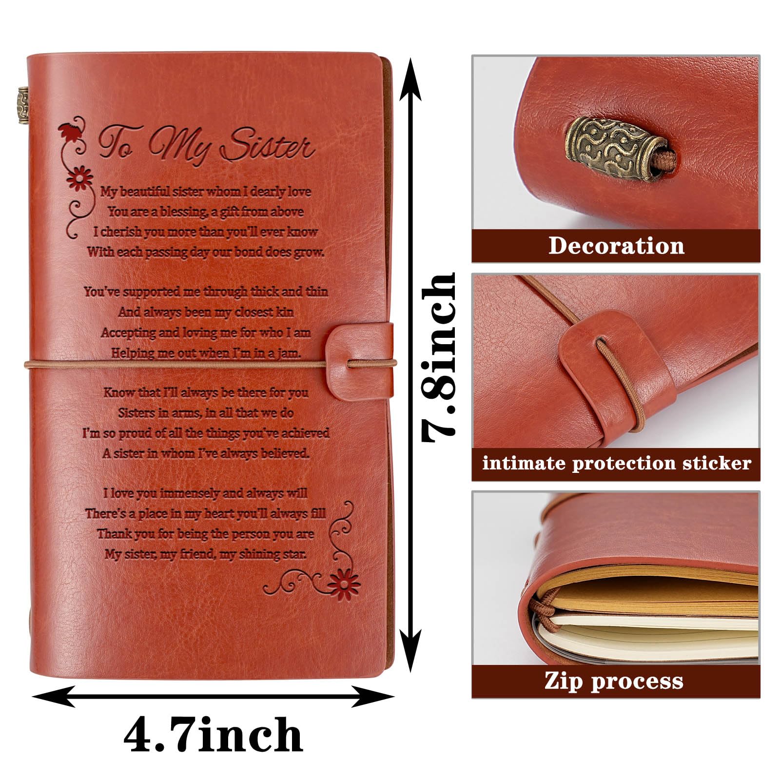 My Sister Gifts - I Love You Sister Leather Journal Refillable Notebook - Thoughtful Sisters Gifts from Brother or Sister - A6 Travel Writing Diary for Women - Perfect Birthday, Christmas Gift for Sister - Use for Journaling, Travel Memories, Poetry & Note Taking