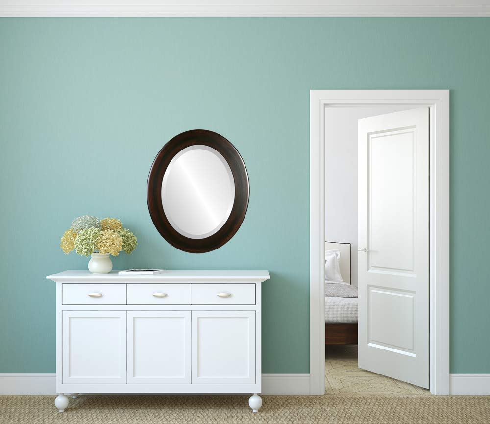 Oval Beveled Wall Mirror - 16x20 Inches Mocha Cafe Style - Decorative Home Mirror for Living Room, Bedroom & Entryway